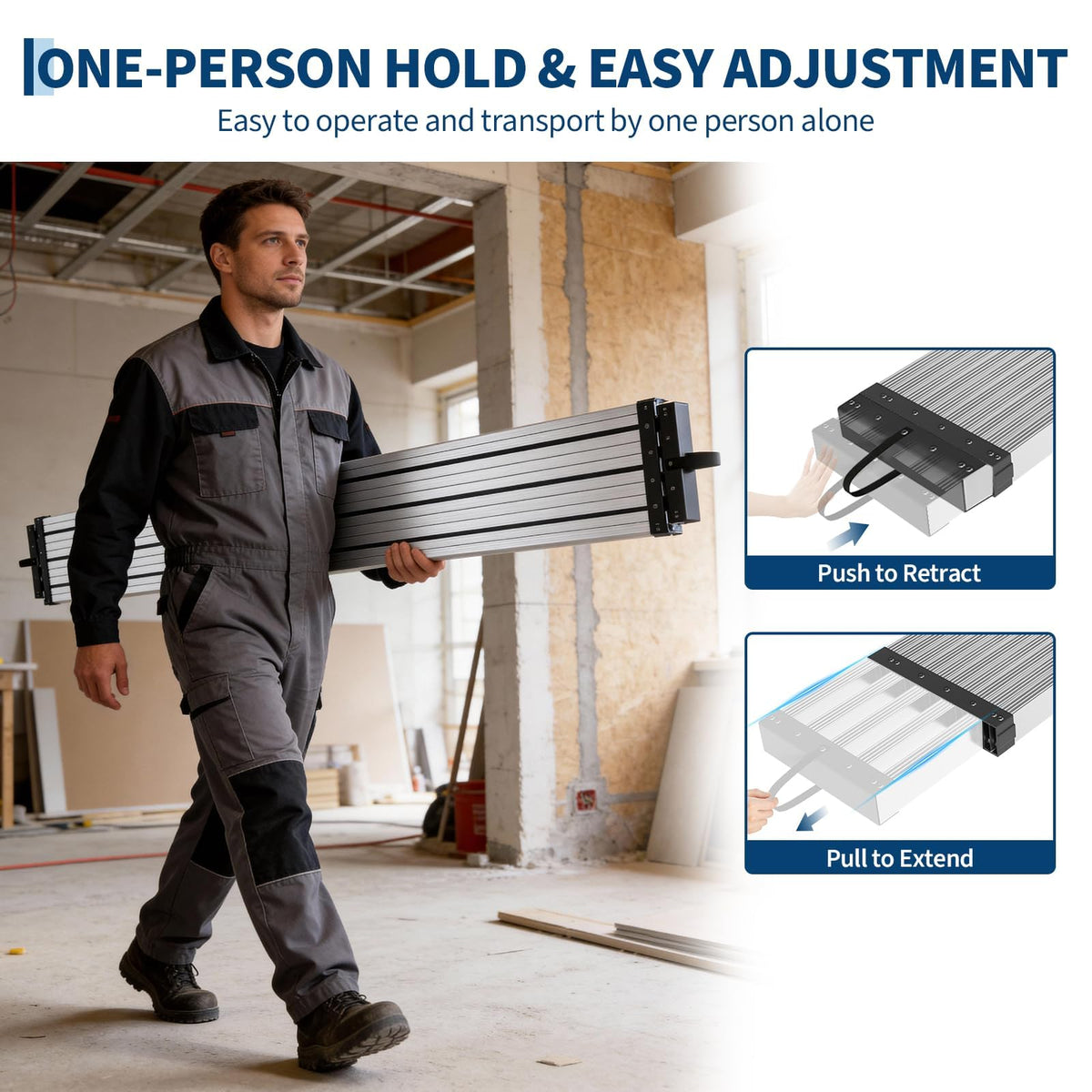 Telescoping Aluminum Work Plank, Heavy Duty Scaffold Platform Accessory, 6-9FT, 440LB Capacity, Anti-Slip, Portable Ladder Extension Board for Indoor/Outdoor Use