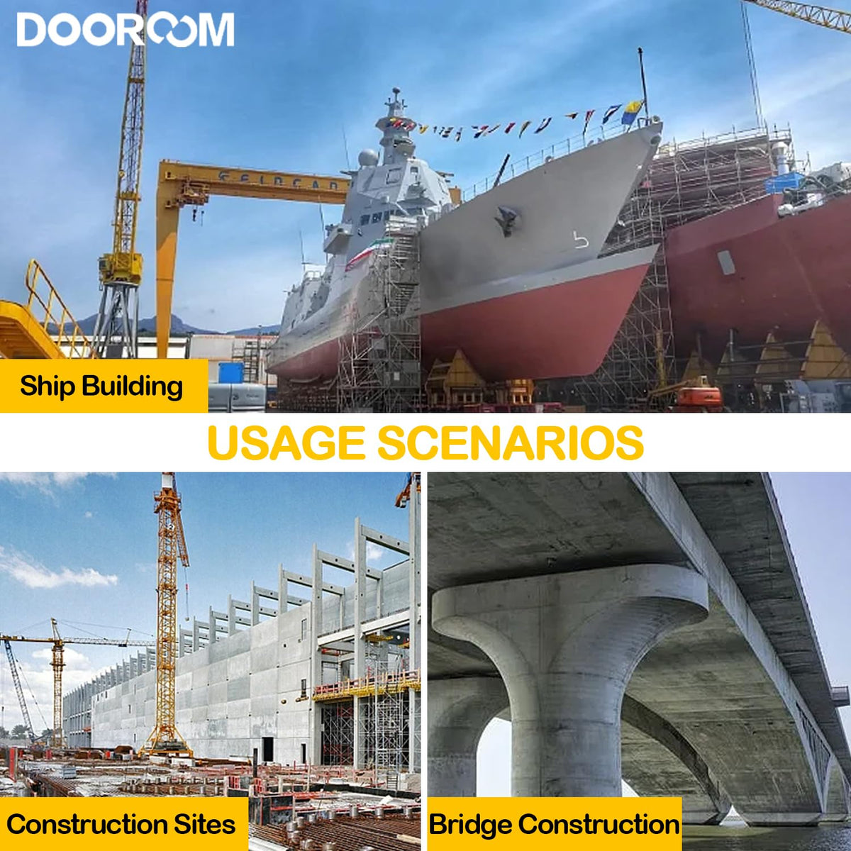 DOOROOM 50T 6Inch Stroke Porta Power Single Acting Lifting Cylinder for Shipbuilding, Machinery and Industry,Automatically Retract Split Hydraulic Cylinders Tools, Yellow