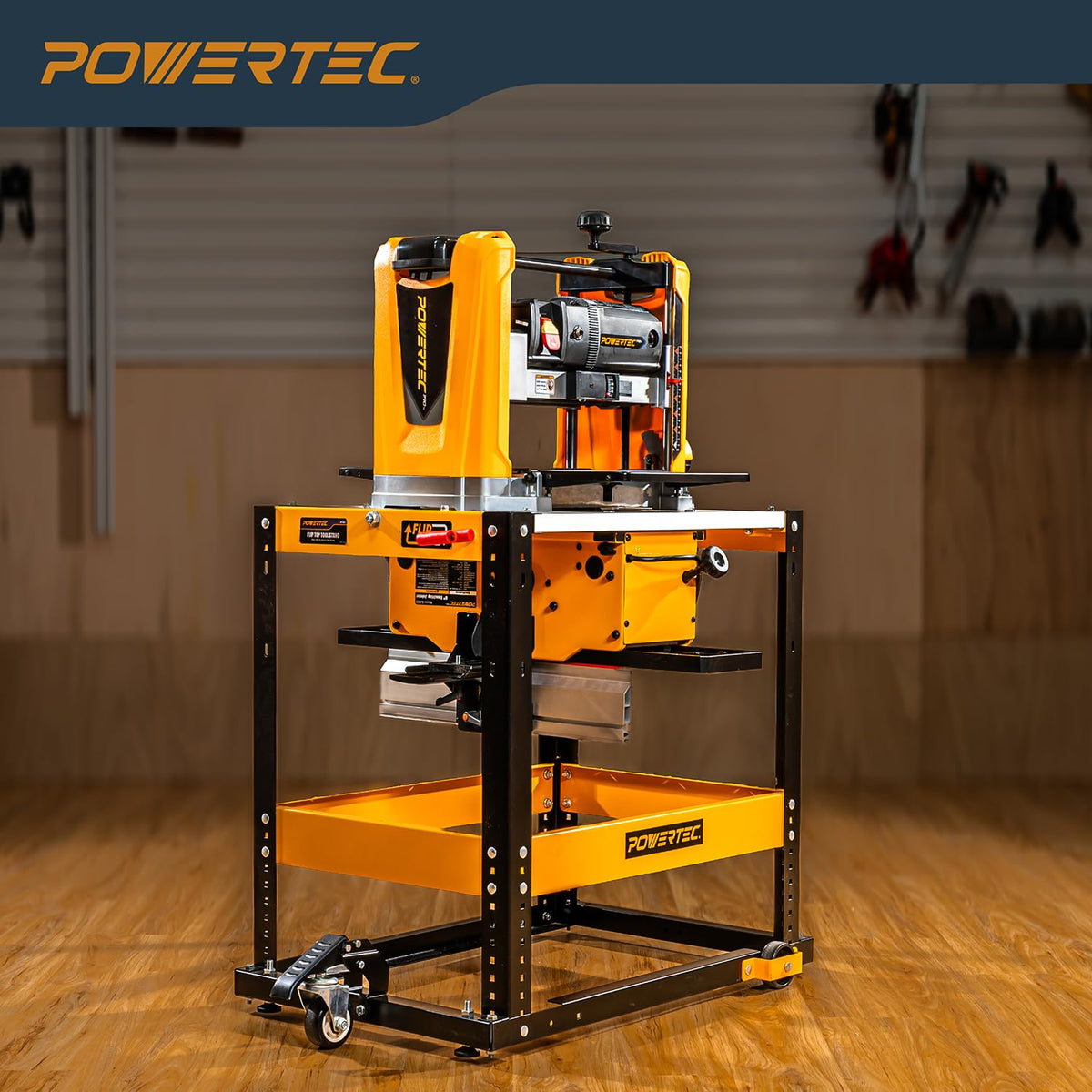 POWERTEC Flip Top Tool Stand with Caster Wheels - Mobile Workbench with 300lb Capacity, for Benchtop Power Tools, Heavy Duty (UT1012), Alloy Steel