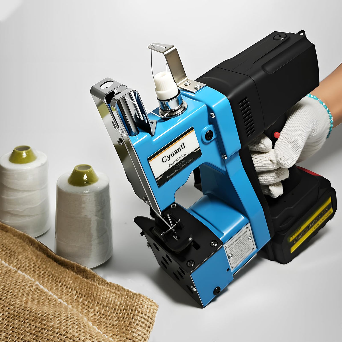 Bag Sewing Machine-Portable Battery Handheld Cordless Bag Sewing Machine,Automatic Bag Stitcher With Thread for Burlap Sack, Canvas,Feed Sacks,Rice Bags,Jute Bags,Seed Bags(Machine+1 battery)-Blue