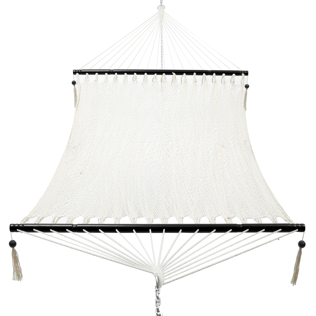 PNAEUT 2 Person Rope Hammocks for Outside, Handwoven Double Caribbean Hammock with Spreader Bar for Outdoor Indoor, Max 600 lbs Capacity (Cream)