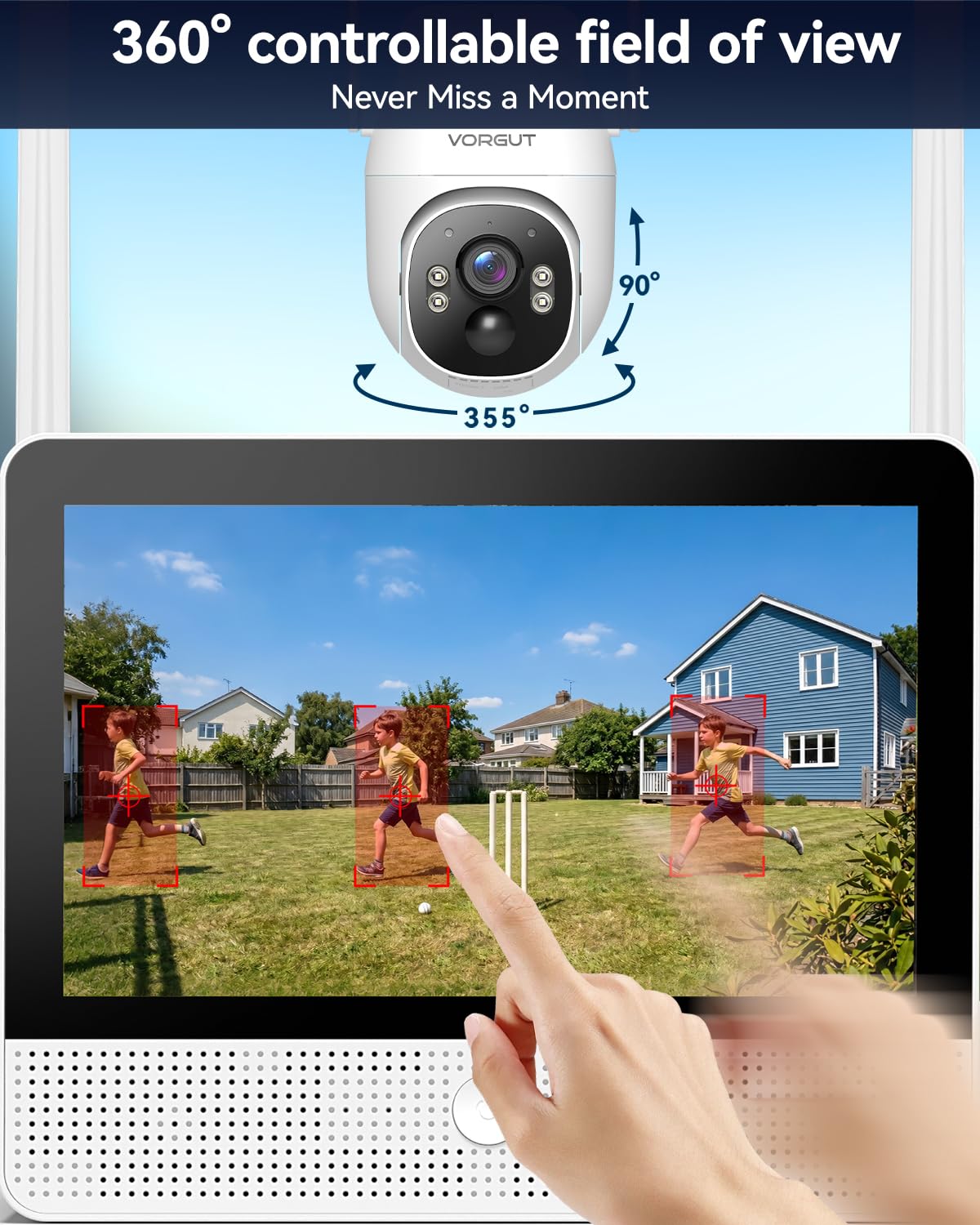 Solar Security Cameras Wireless Outdoor System with 10'' Touch Monitor 10CH NVR, 4MP WiFi6 Cameras for Home Security, 355° Pan 90° Tilt, Night Color, 2-Way Audio, 500G HDD, 0 Monthly Fee, 4 Cam-Kit