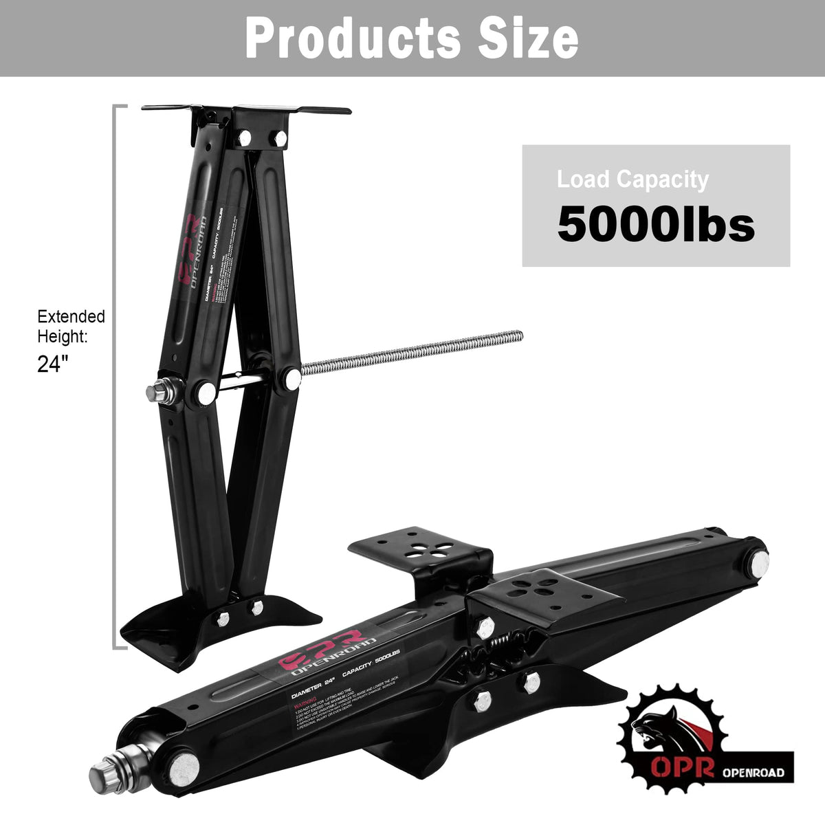 OPENROAD Set of 4 Scissor Jacks - 24" 5000lbs RV Trailer Camper Stabilizer Leveling Scissor Jacks w/Dual Power Drill Sockets & Complete Set of Mounting Hardware, Handle with High Steel, Black