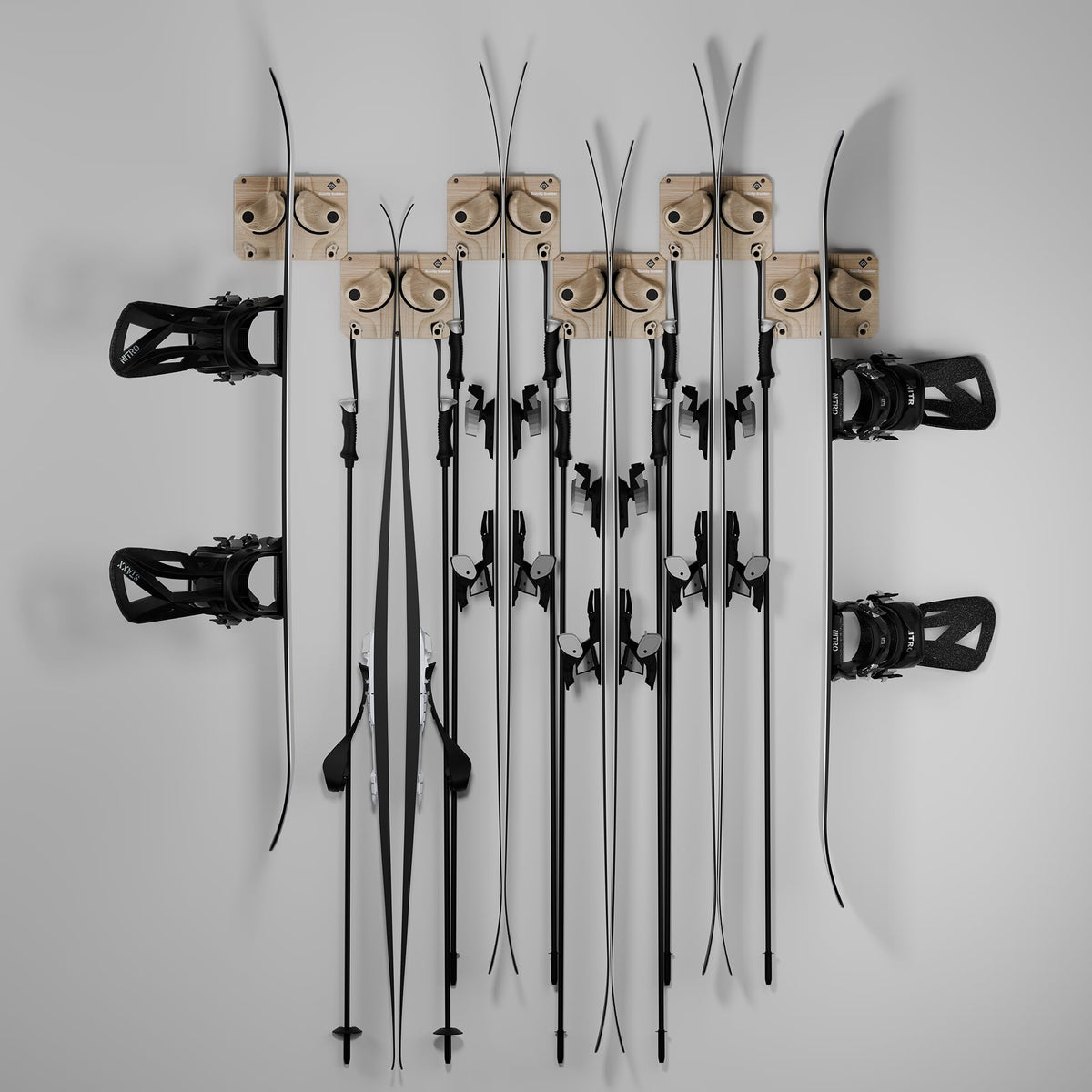 Gravity Grabber, The OG - Ski & Snowboard Wall Mount, Indoor Garage & Home Storage Organizer, Damage-Free Grip, Holds Skis/Boards/Poles/More, Space-Saving Premium Gear Rack, (Wood 6-Pack)