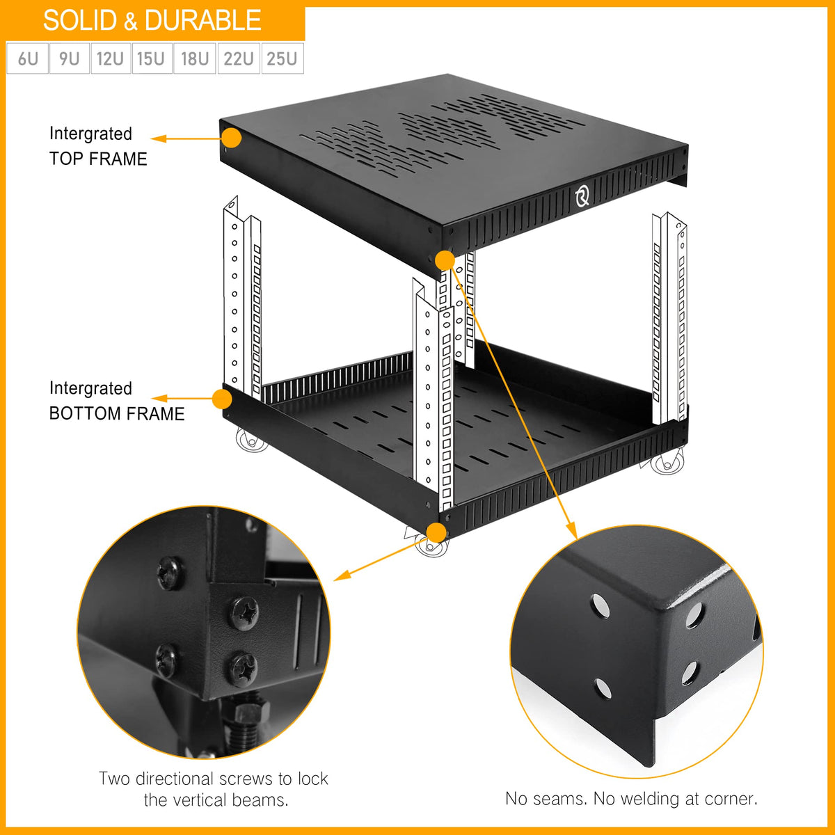RIVECO 25U Network Rack with Reinforced Top Cover - 4 Post Floor Rack on Wheels Including Rack Mount Power Strip & 2PCS 1U Rack Shelves & 12" Rack Shelves 2 PCS