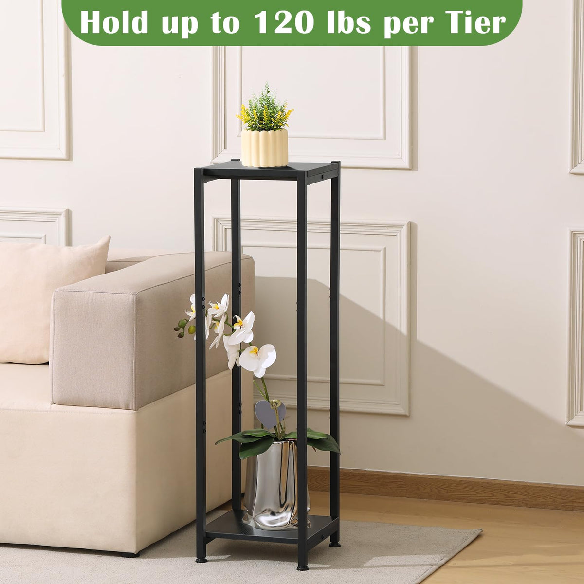 Dipion Extra Tall Plant Stand Indoor,40 Inch Plant Stands,2 Tier Metal Plant Stand with Heavy Duty Wood,Black