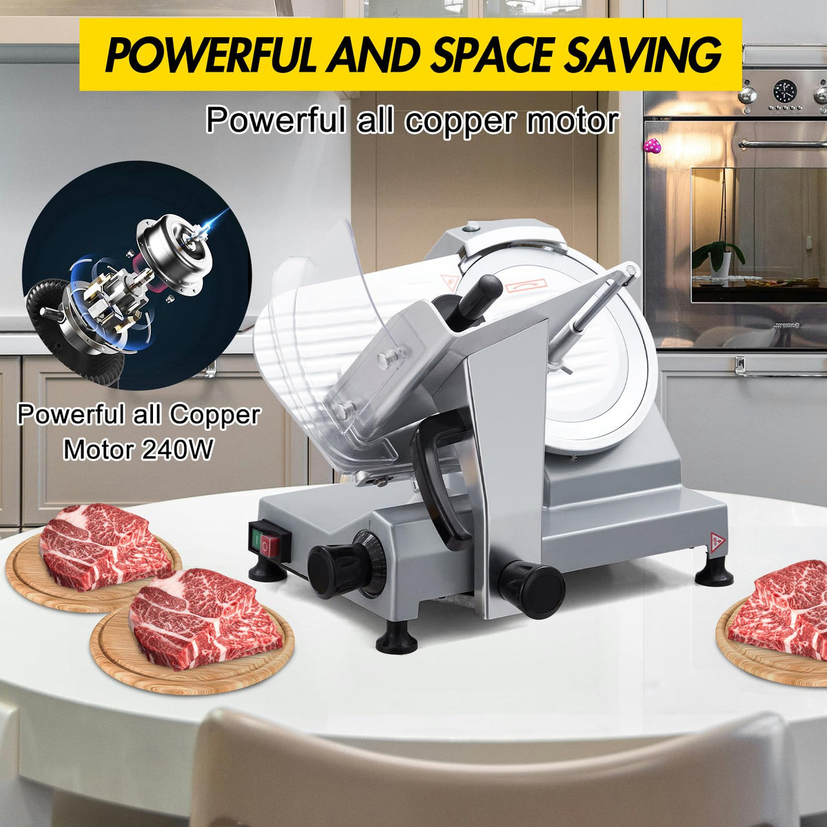 10-Inch Fully-Automatic Commercial Meat Slicer,Meat Slicer Machine for Home Kitchen,240W Dual Motor,Stainless Steel,0-12mm Adjustable Thickness,Electric Deli Food Slicer for Home & Commercial Use