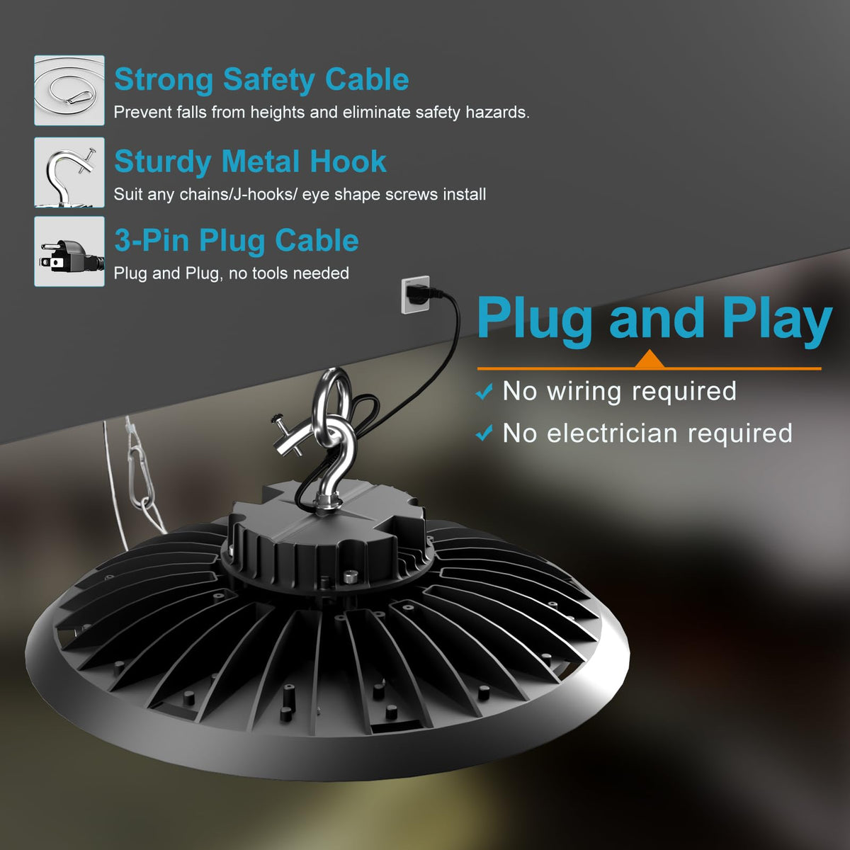Upgrade 300W High Bay LED Shop Light 45000lm (Eqv.1200W MH/HPS) UFO High Bay Lighting, ETL UFO Lights AC100-277V High Bay LED Light Warehouse,Workshop, Garage & Barn,Plug & Play-6Pack