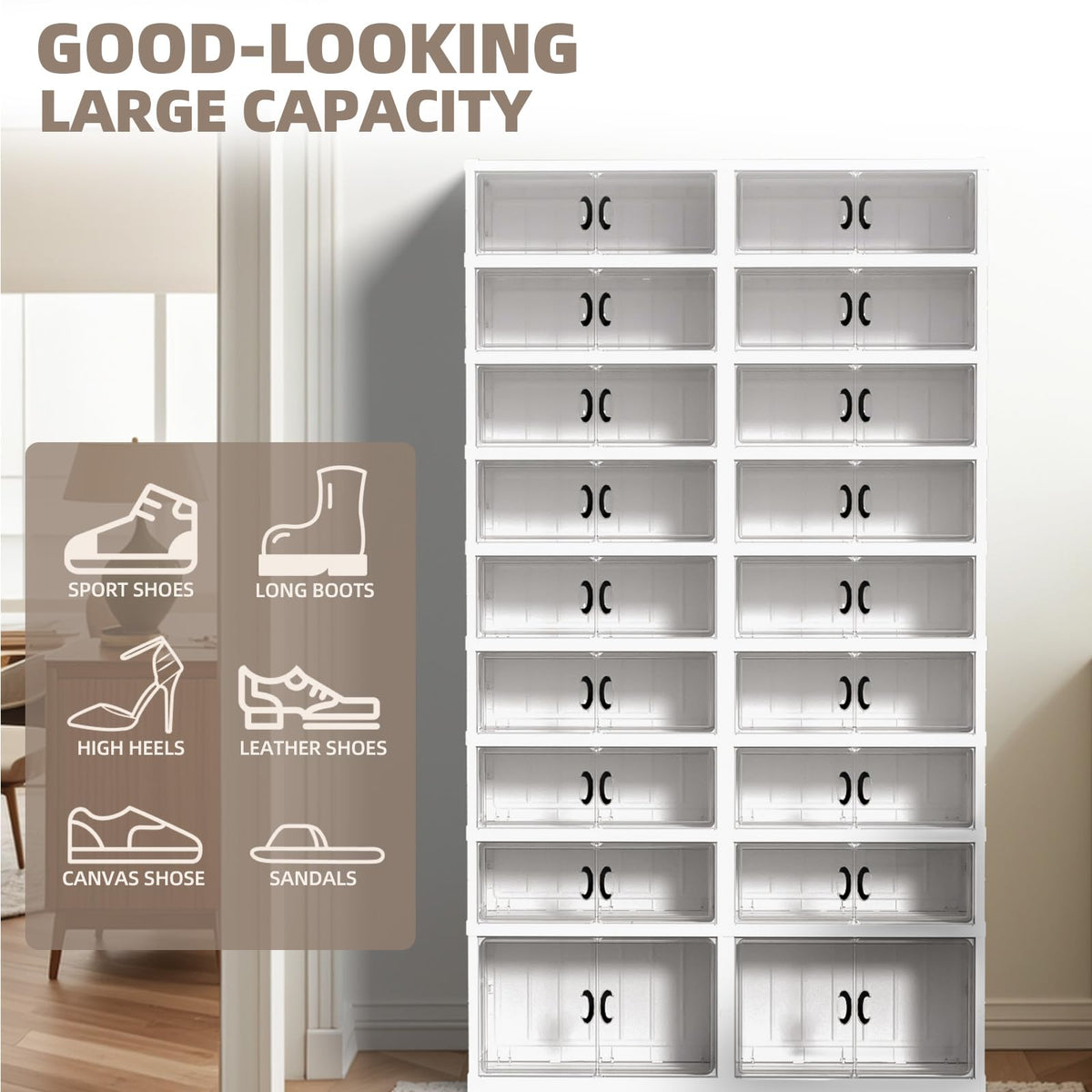 Dollate 9 Tiers 36 Pairs Foldable Shoe Rack, Large Shoe Storage with Magnetic Clear Door, Easy Assembly and Freely Movable Shoes Organizer, Large Capacity Shoe Shelf for Cloakroom, Entryway