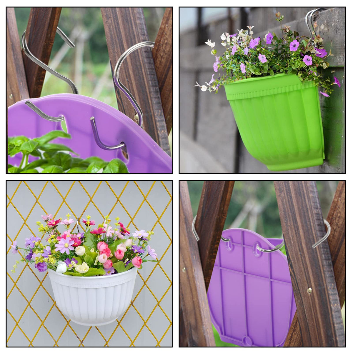 DEAYOU 6 Pack Wall Planter Hanging Flower Pot, Window Hang Indoor Outdoor Plant Basket for Fence, Railing Resin Pots with S Hooks and Drainage Meshes, Half Round Herb Holders for Garden