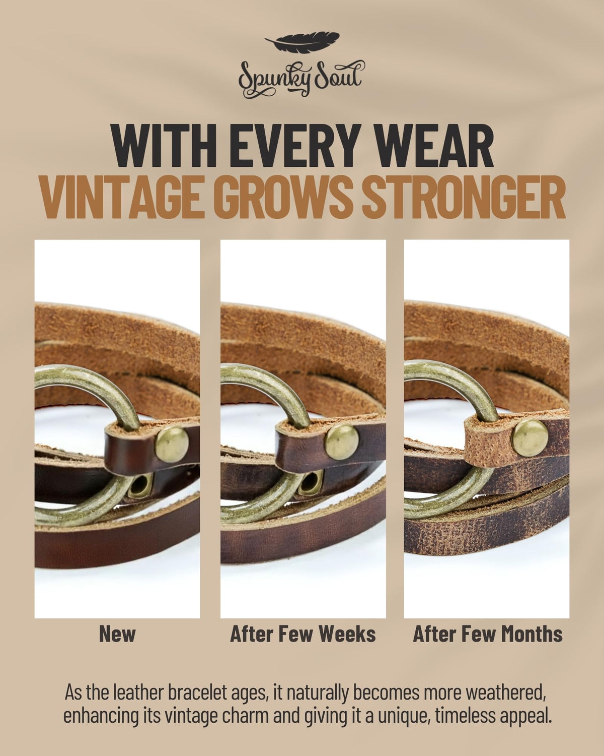 SPUNKYsoul 5 Wrap Leather Circle Bracelet - Adjustable Boho-Inspired Leather Bracelet for Women, Unique Distressed Jewelry with Symbolic Circle, Ideal for Everyday Wear & Gifting (Women's Brown)