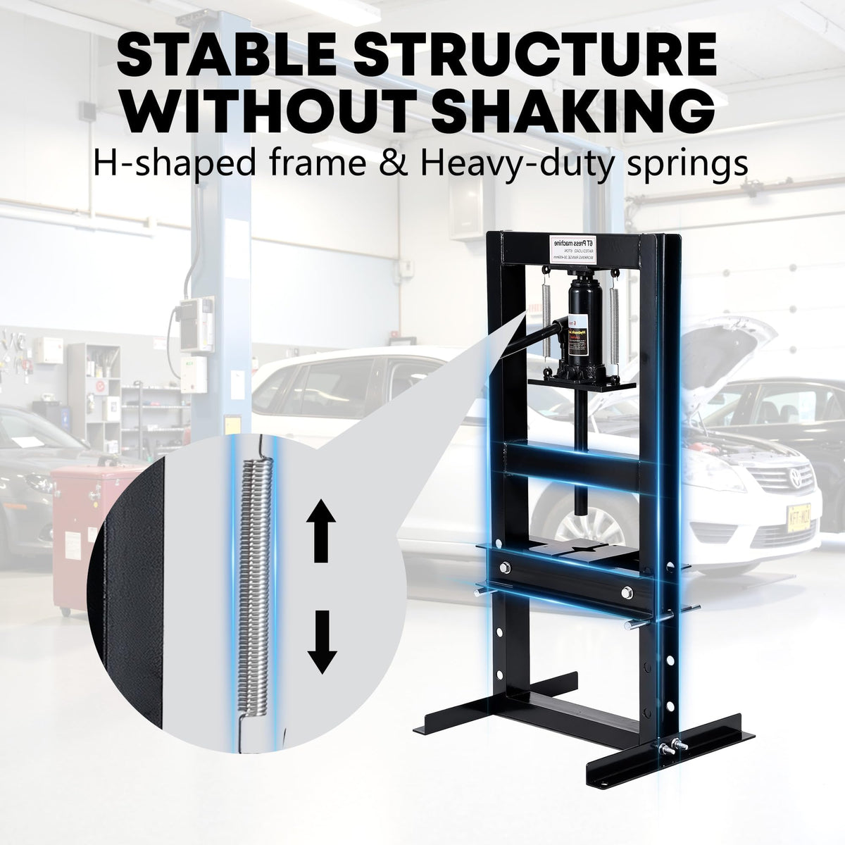 Heavy Duty Hydraulic H-Frame Shop Press – 6 Ton Manual Press, Adjustable Worktable, Stamping Plates, Industrial Steel Construction – for Auto Repair, Garage, Metalworking – Black, 6T