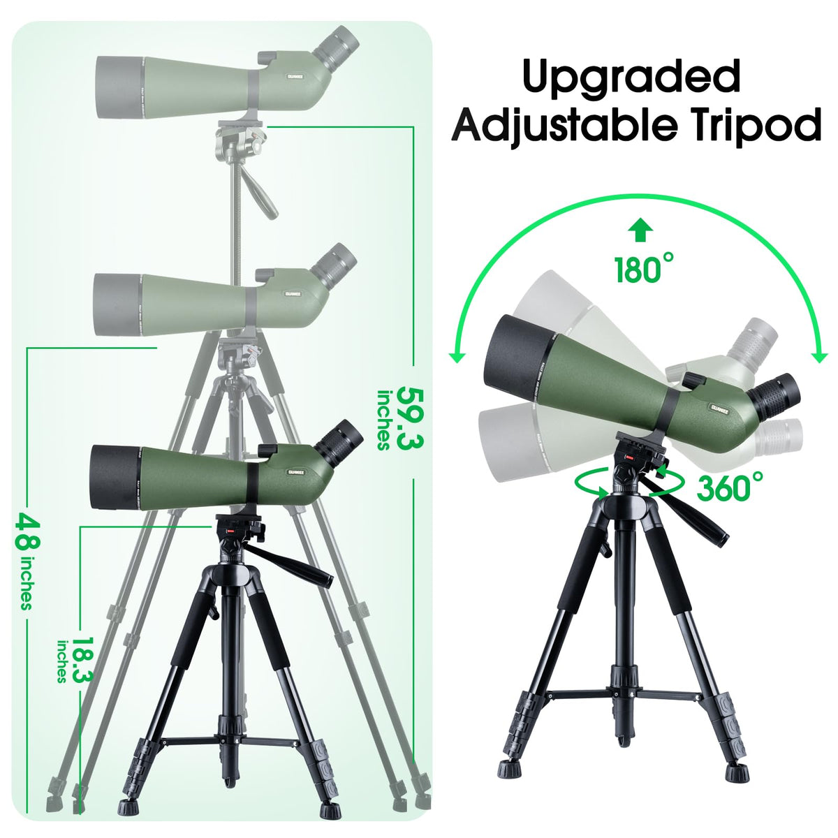 25-75x80 Spotting Scope with Full Size Tripod Carrying Bag and Phone Adapter Spotter Scope for Target Shooting for Bird Watching Wildlife Viewing Green