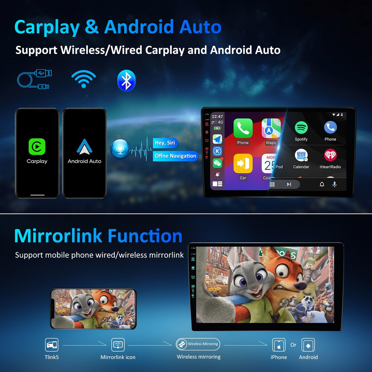 4G+64G Car Radio for Jeep Patriot Compass 2010-2016: 10'' Touchscreen Android 15 Car Stereo for Jeep Patriot Radio Replacement, Wireless CarPlay Android Auto,Bluetooth/WiFi/GPS/FM SWC/Backup Camera