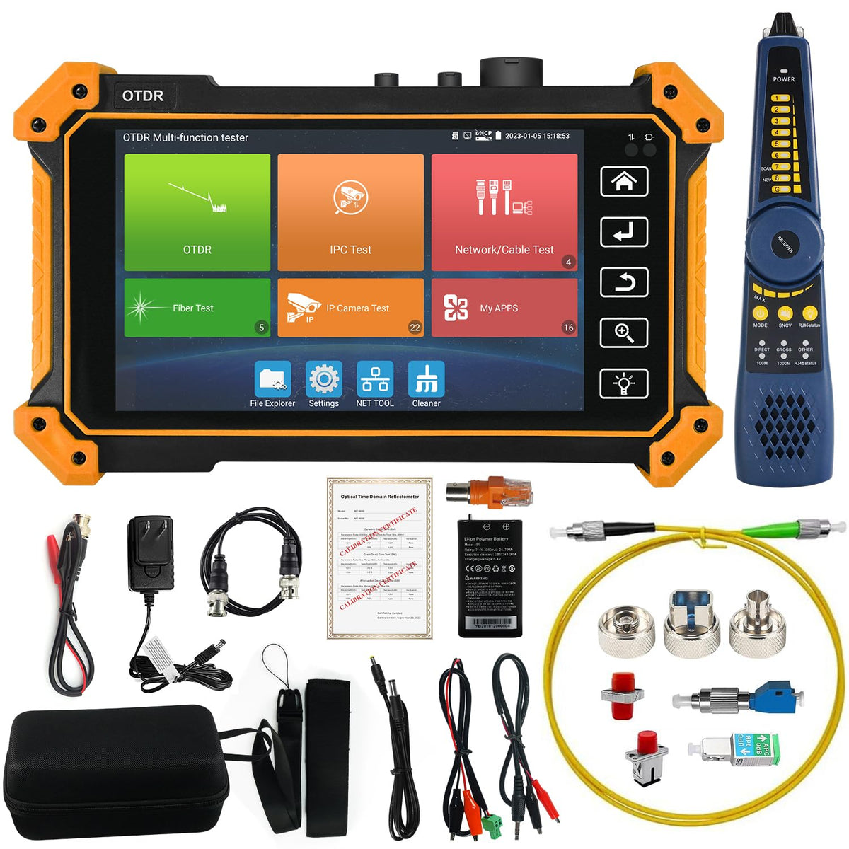 OTDR Fiber Optic Tester, WANLUTECH Fiber Tester 1310/1550nm 28/26dB 5.4 inch Touchscreen Event Map OPM OLS VFL Support 4K IP Camera Test Cable Tracer RJ45 Cable TDR Test PoE Power Output Network Tools