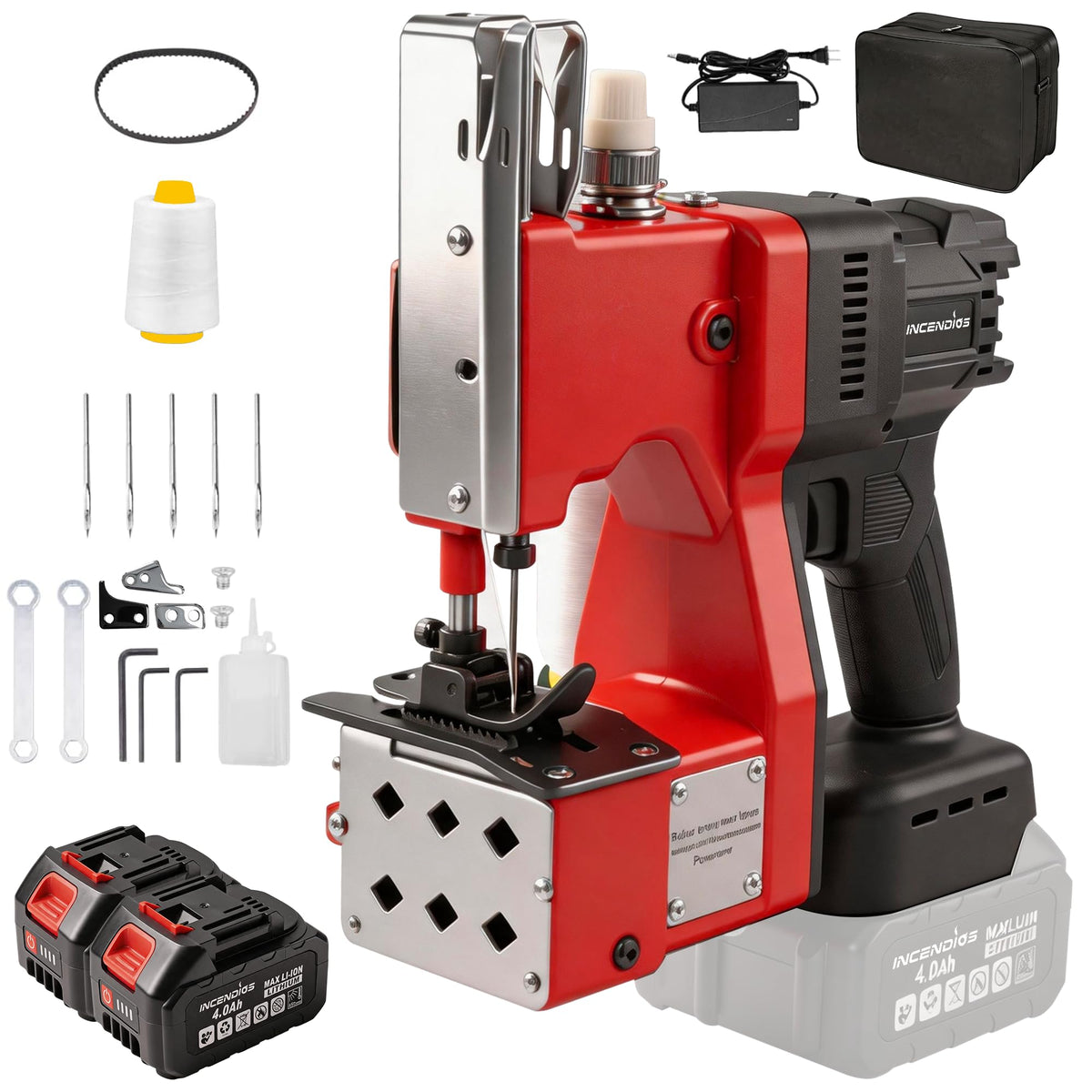 Cordless Electric Bag Sewing Machine, 280W Brushless Motor Portable Bag Closer Stitcher with 2x4.0Ah Batteries, 2s/bag Heavy Duty Packing Machine for Woven PP Sack, Kraft Paper, Leather