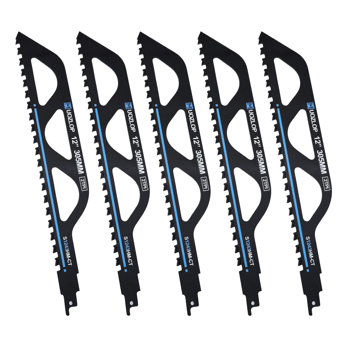 MUOZLOP 12 inch Masonry Reciprocating Saw Blades,2TPI Carbide Blade Strong teeths for Cutting Brick, Cement, Porous Concrete，5 Pack (5, 12 inch)