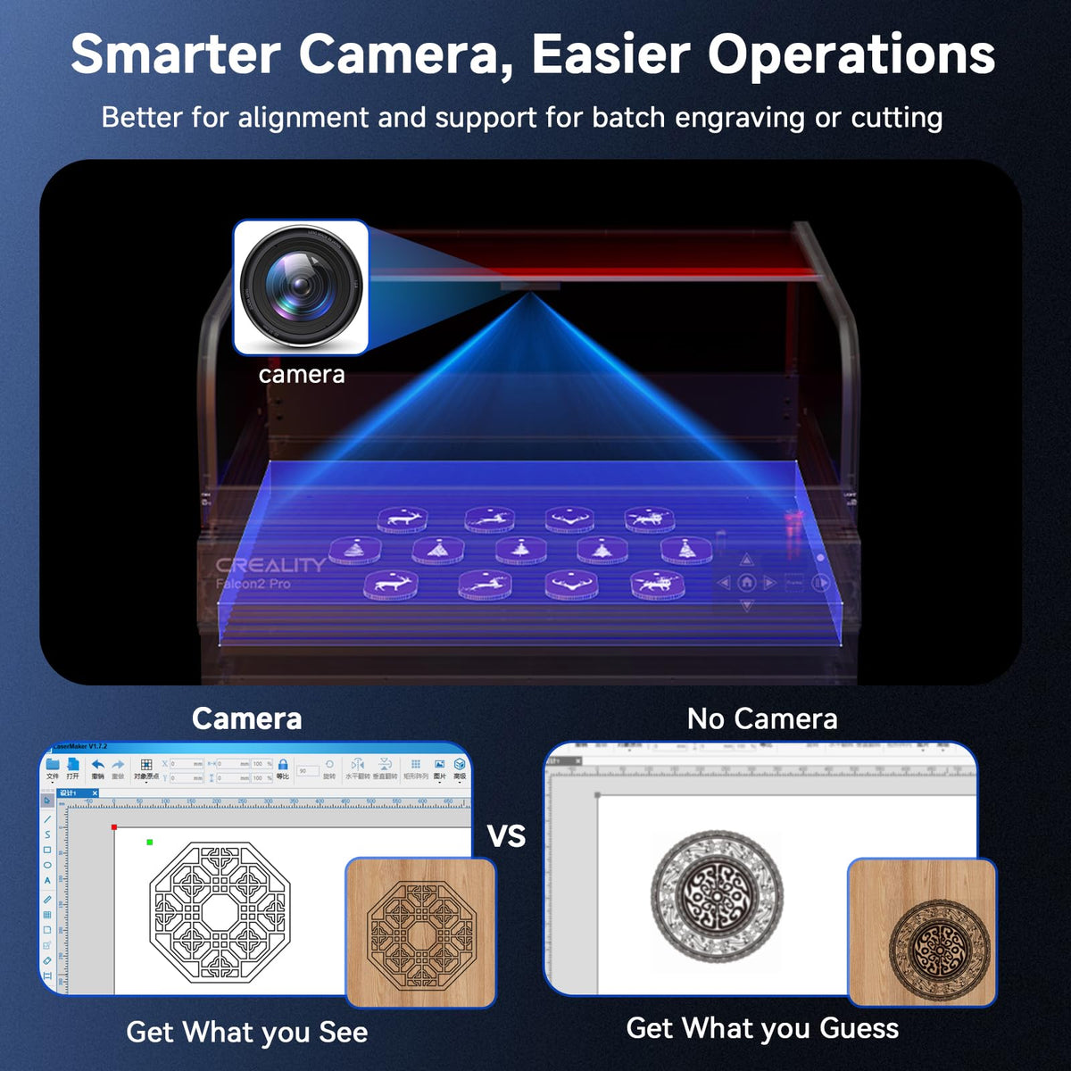 Creality Falcon2 Pro 60W Laser Engraver, Enclosed Laser Cutter with Air Assist, 3-in-1 Laser Module, HD Camera Positioning, Auto Fan, Class 1 Safety Laser Engravering Machine for Wood and Metal