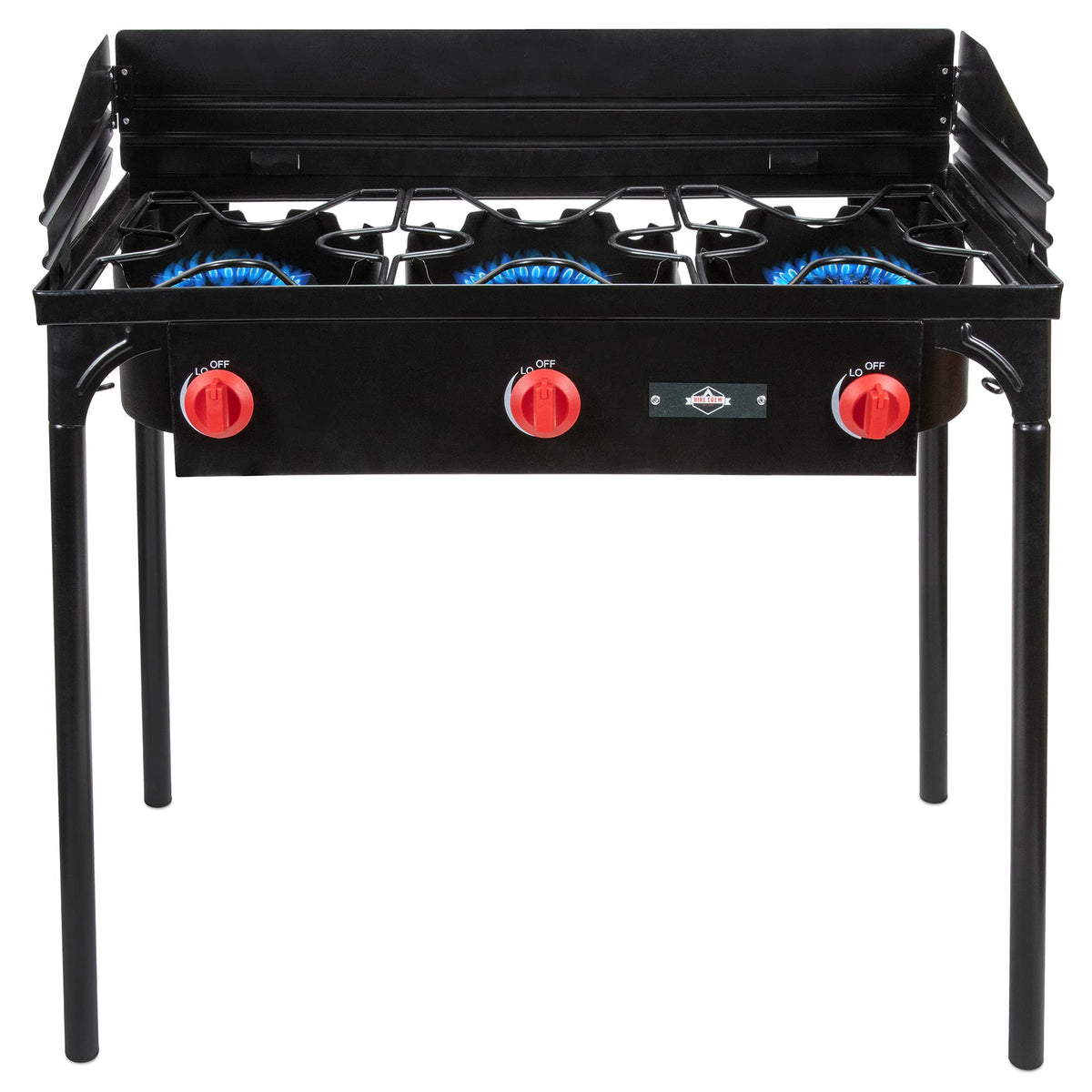 Hike Crew Cast Iron 3-Burner Outdoor Gas Stove | 225,000 BTU Portable Propane Cooktop w/Blue Flame Control, Removable Legs, Temperature Control Knobs, Wind Panel, Hose, Regulator & Storage Carry Case