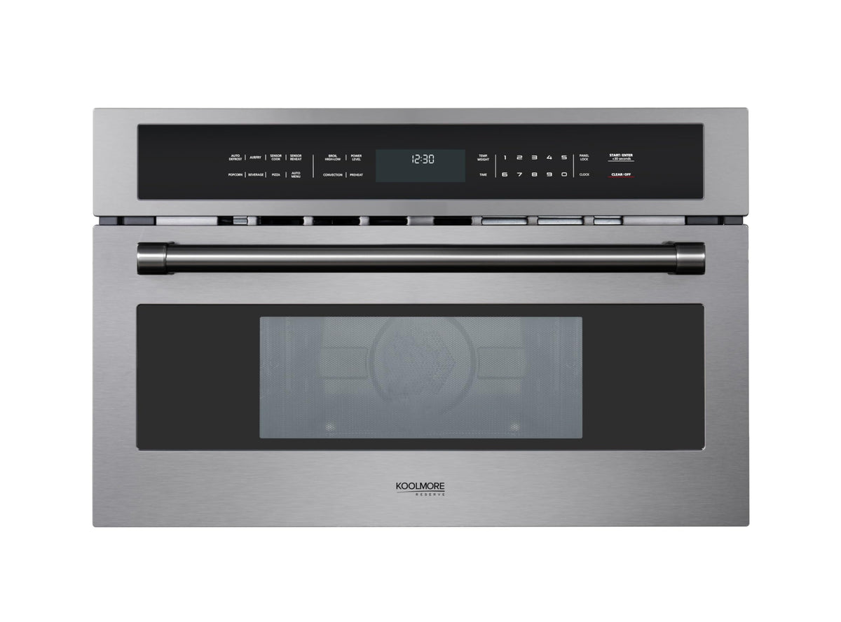KoolMore Reserve 30 in. 1.6 cu. ft. Built-in Convection Microwave Oven with Air Fryer, 10 Power Levels, Sensor Cooking, Bake, Roast,1750 Watts & NEMA 5-20P Plug, UL Certified in Black Stainless-Steel