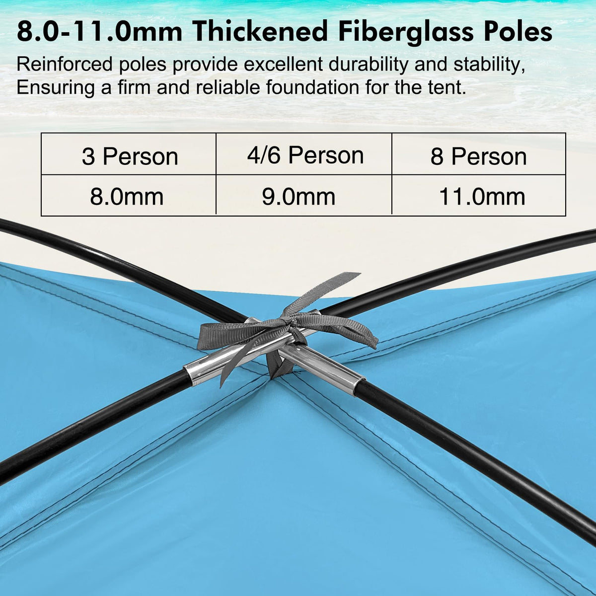 WhiteFang Beach Tent Anti-UV Portable Sun Shade Shelter for 6 Person, Extendable Floor with 3 Ventilating Mesh Windows Plus Carrying Bag, Stakes and Guy Lines (Blue)