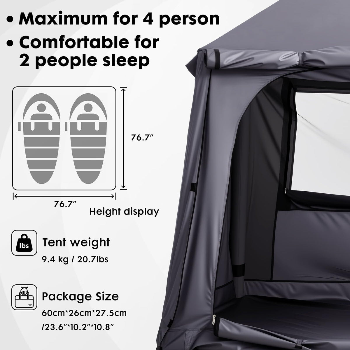 Inflatable Tents for Camping 2-4 Person, Blow Up Tent with Skylight & Awning, Waterproof Inflatable Camping Tent with Mesh Windows, Portable Tent Camping Essentials, Easy Setup with Hand Pump