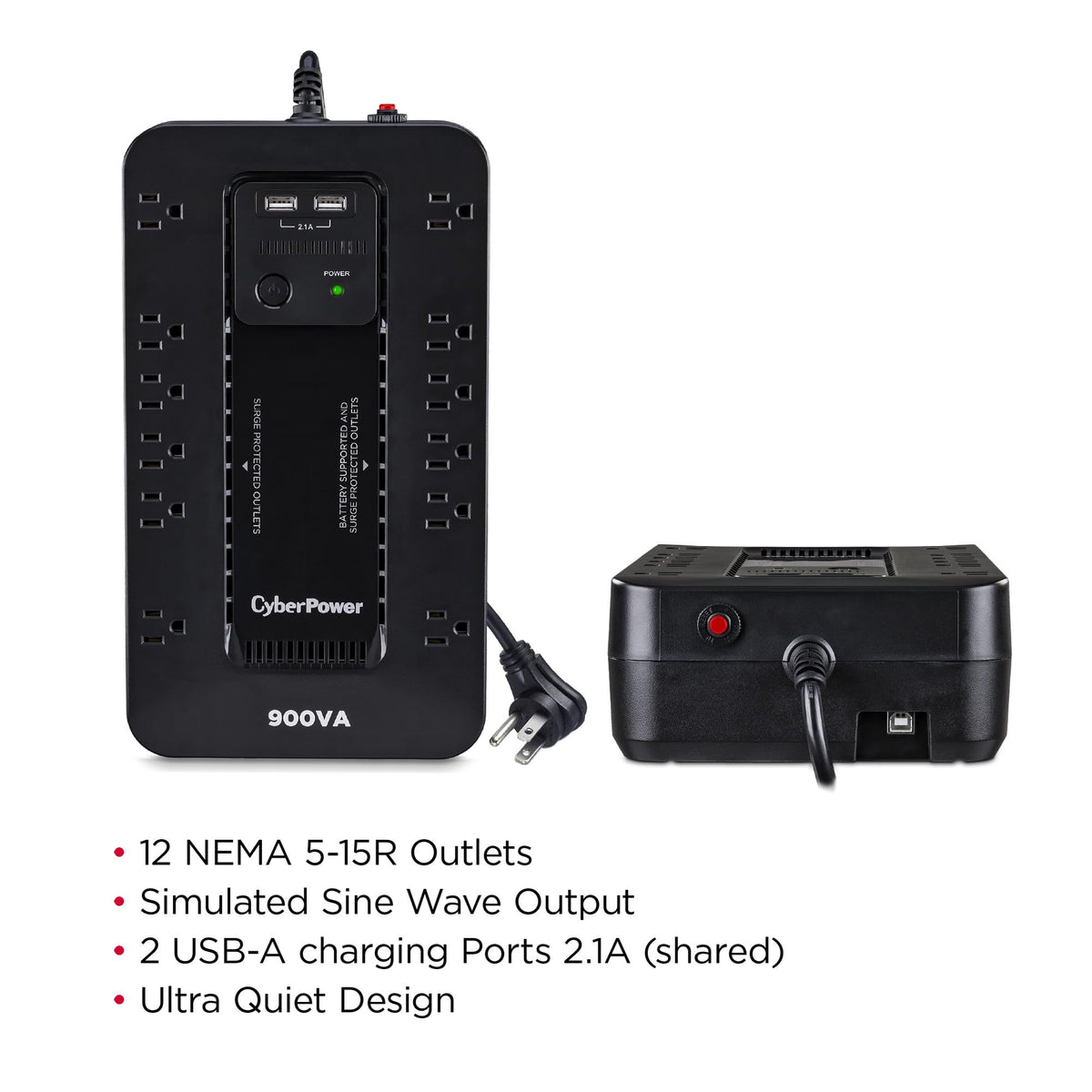 CyberPower ST900U Standby UPS Battery Backup and Surge Protector, 900VA/500W, 12 Outlets, 2 USB Charging Ports, Compact, UL Certified