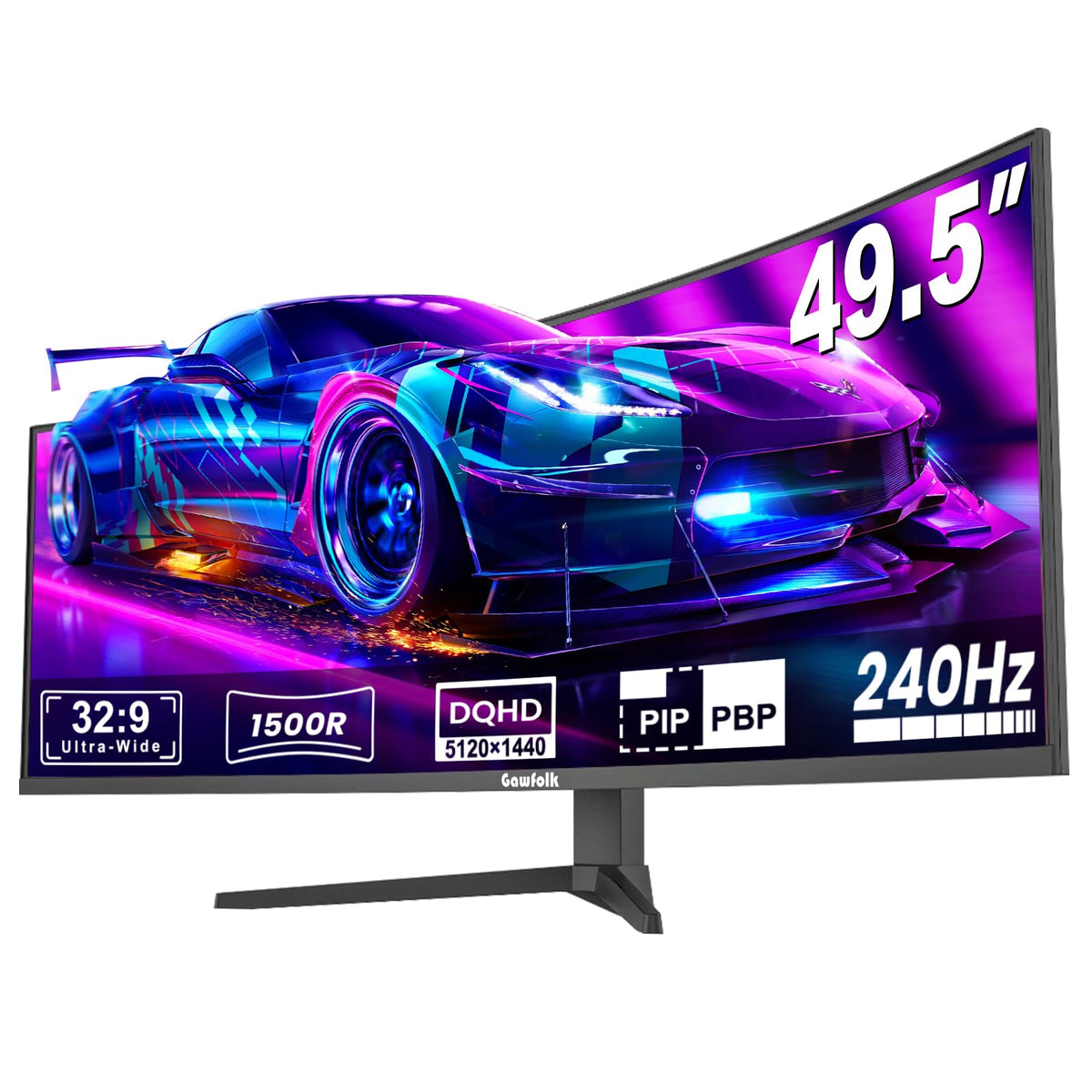 Gawfolk 49 Inch Ultrawide Curved Gaming Monitor, 1500R DUHD 5120×1440 PC Screen, 240Hz Computer Dispaly with Freesync, Wall Mountable