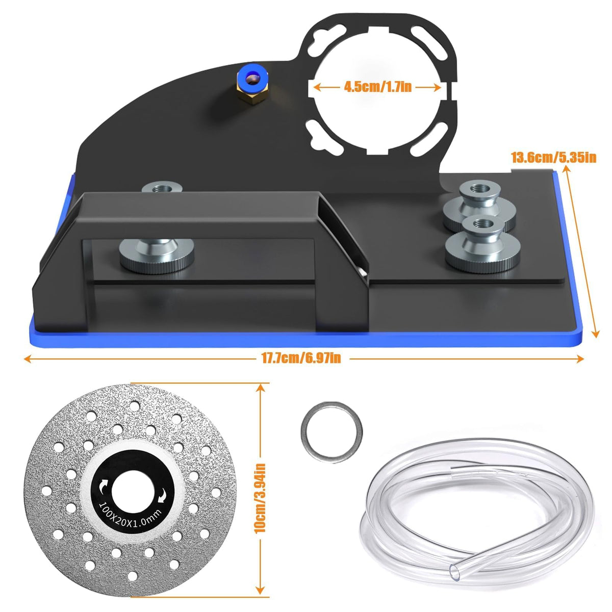 Angle Grinder Stand for Tile 45° Chamfer Cutting Tile Chamfering Tool with 3 Saw Blades 2 Meter Long Hose & Gloves 100 -Type Angle Bracket Grinder Holder for Ceramic Stone Cutting(Black)