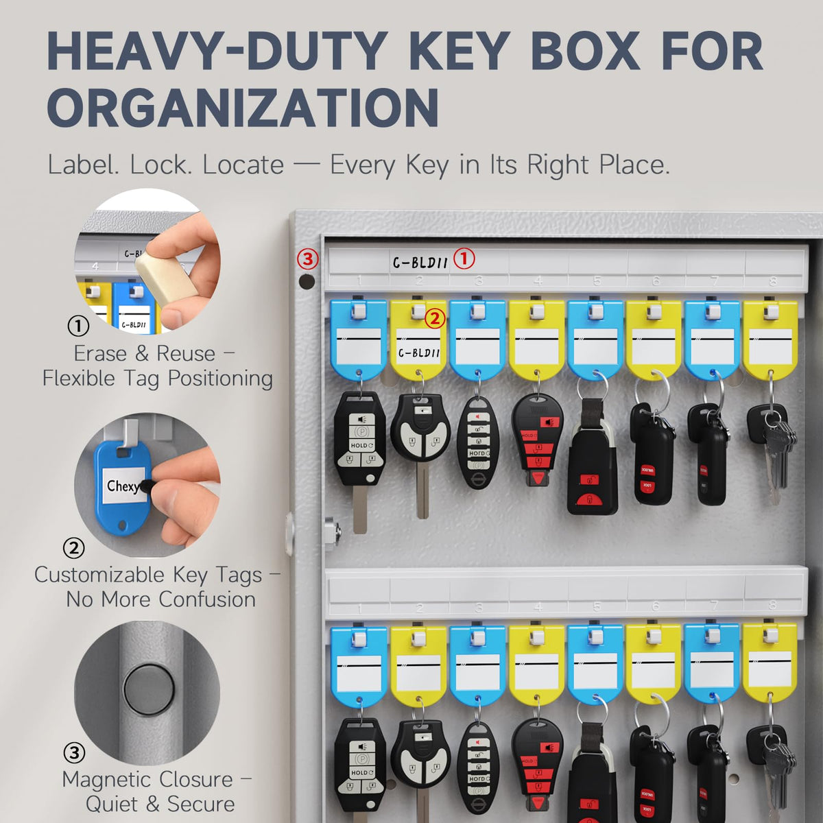 WeHere 32-Key Smart Key Lock Box with Key Management App(Track Key Borrow/Return), Keypad, Bluetooth & WiFi Unlock (Sold Separately), Wall-Mount Commercial Key Cabinet for School, Rental, Office