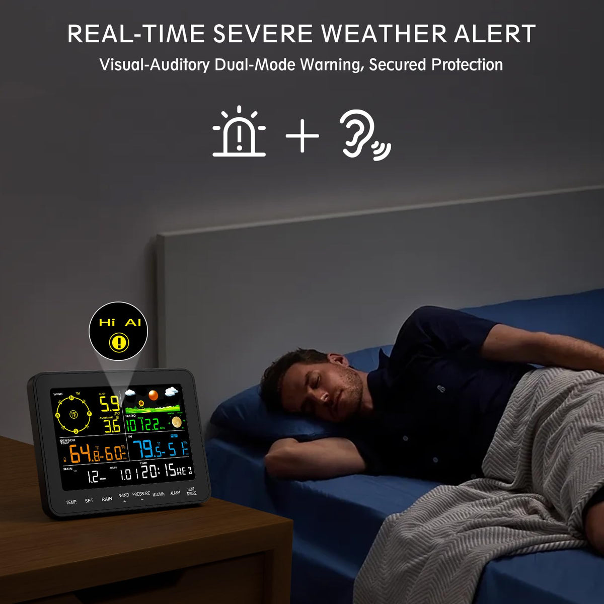 Home Weather Station Wireless with Rain Gauge, Indoor Outdoor Thermometer, Humidity, Barometric Pressure, Forecast, Moon Phase, Bedroom Alarm (No WiFi)