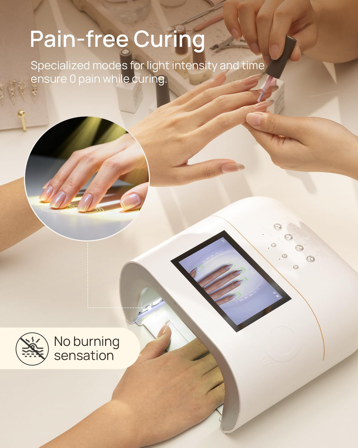 UV LED Nail Lamp for Gel Nails - O NAIL AI Smart Precision Scan Reduces UV Exposure, 109 LED Nail Dryer with HD Display, 2X Fast Curing Light for Salon & Home Pink (Battery Not Included)