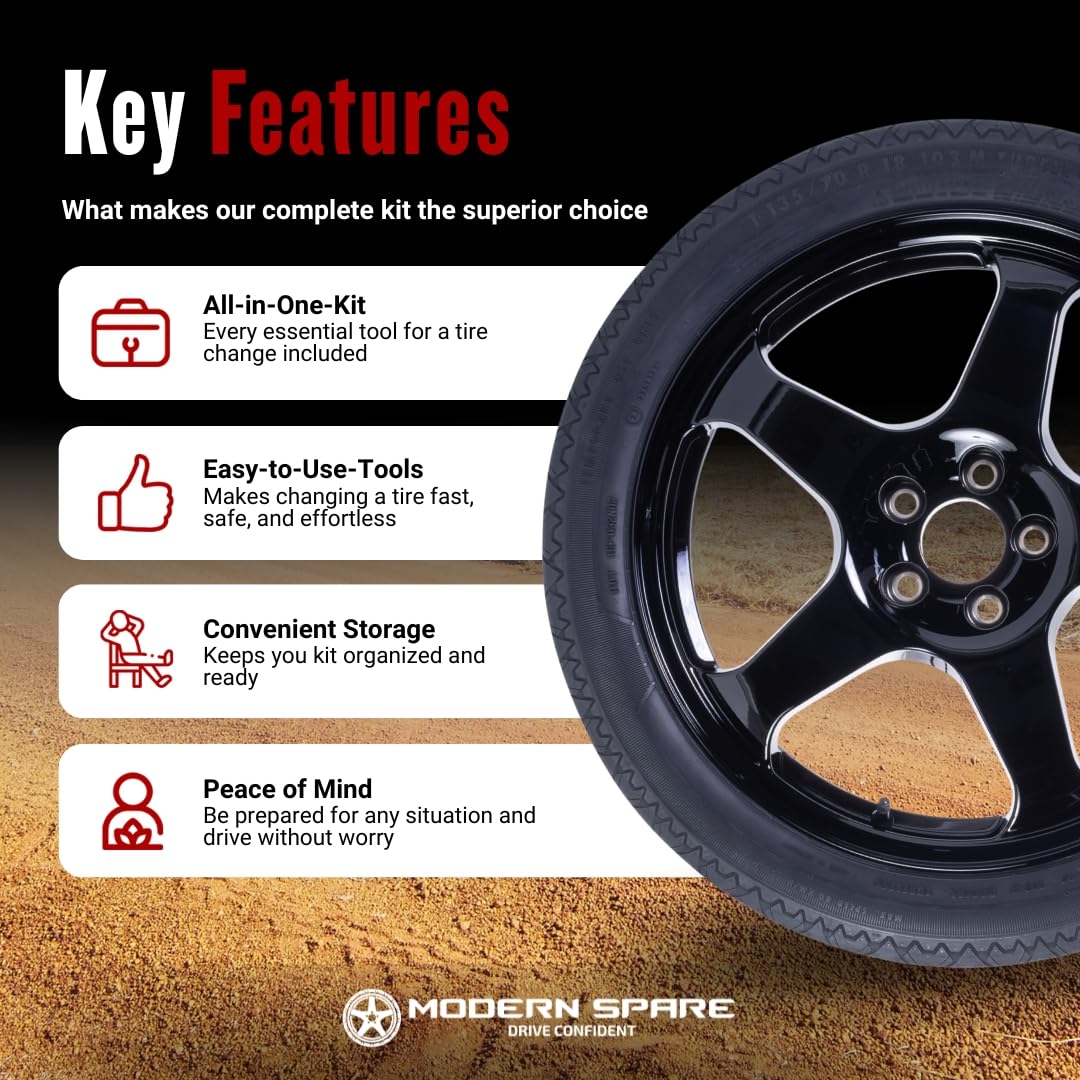 Modern Spare Complete Compact Spare Tire Kit With Carrying Case - Fits 2021-2024 Hyundai Tucson (Including Hybrid)