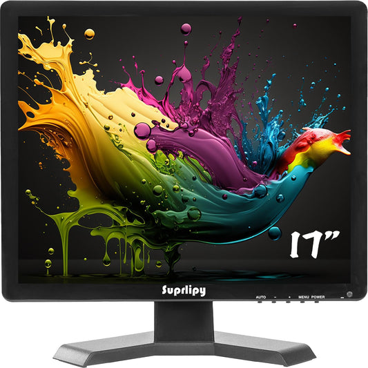 Suprlipy 17 Inch TFT LCD Security CCTV Monitor 1280x1024 4:3 Resolution Color Display Screen with HDMI/VGA/AV/BNC/MIC USB Earphone Input Built-in Dual Speakers for Home Security Monitor Gaming