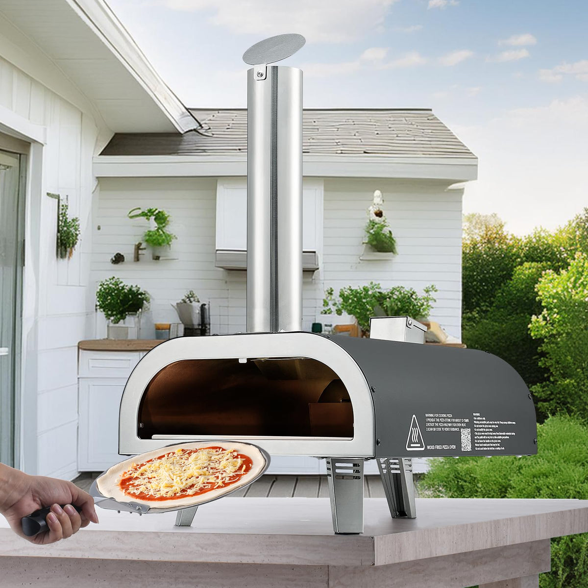 VEVOR Dual Fuel Pizza Oven Outdoor, 12 in Wood Fire & Propane Gas Pizza Ovens, Portable Pellet & Propane Pizza-Maker with Thermometer, Multi Fuel Pizza-Cook for Outside Patio Camping & Backyard