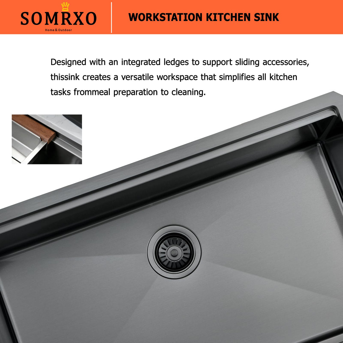 SOMRXO 28 Inch Undermount Kitchen Sink Black - 16 Gauge Black Satainless Steel Kitchen Sink Undermount 28x18,10 Inch Deep Single Bowl Workstation Sinks with Accessories
