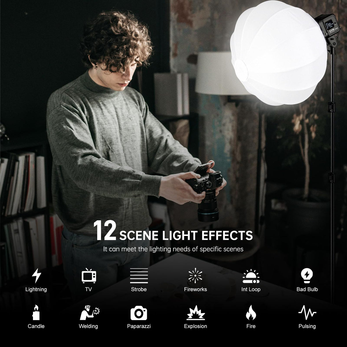 GVM 80W SD80S LED Video Light with Lantern Softbox and Tripod Stand Kit, 5600K Daylight Bowens Mount Studio Light, COB Continuous Output Lighting for Video Recording, APP Control, 12 Scenes, CRI97+
