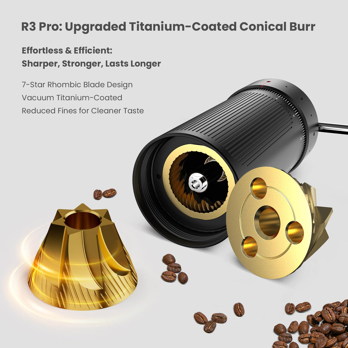 MHW-3BOMBER R3 Pro Manual Coffee Grinder, 2026 Upgraded Titanium Coated Conical Burr, External Adjustment Hand Grinder for Espresso & Pour Over, Professional Kit with 5 Sifting Screens, G5847B