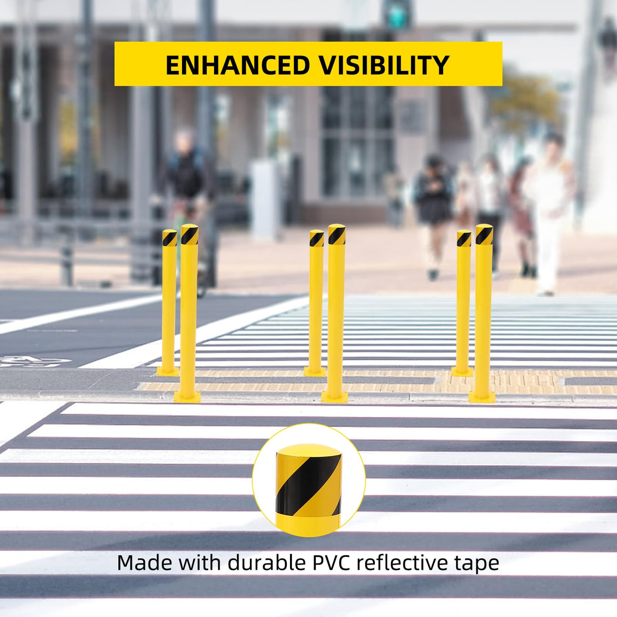 PeakPursuit 42 Inch Height Safety Bollard Post, 2 Pack 4.5 Inches Diameter Steel Pipe Safety Bollard, Yellow Parking Bollard with 24 Anchor Bolts, Steel Bollard Post for Traffic-Sensitive Area