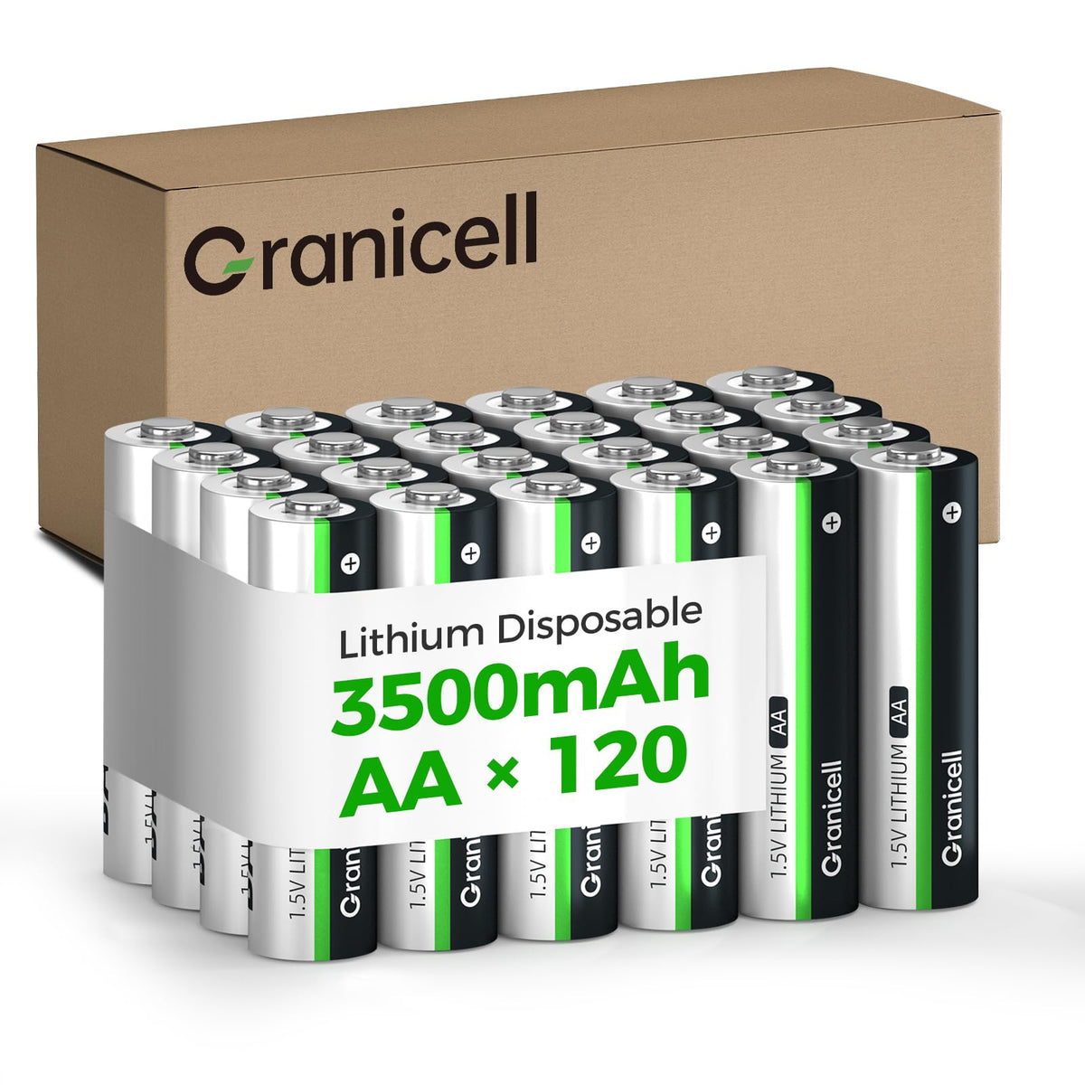 Granicell 120-Pack 3500mAh Lithium AA Batteries | 1.5V for Blink Cameras, Smart Locks, Alarms & Tech Devices | 10-Year Life, Leak-Proof, Extreme-Temp Resistant (Non-Rechargeable)