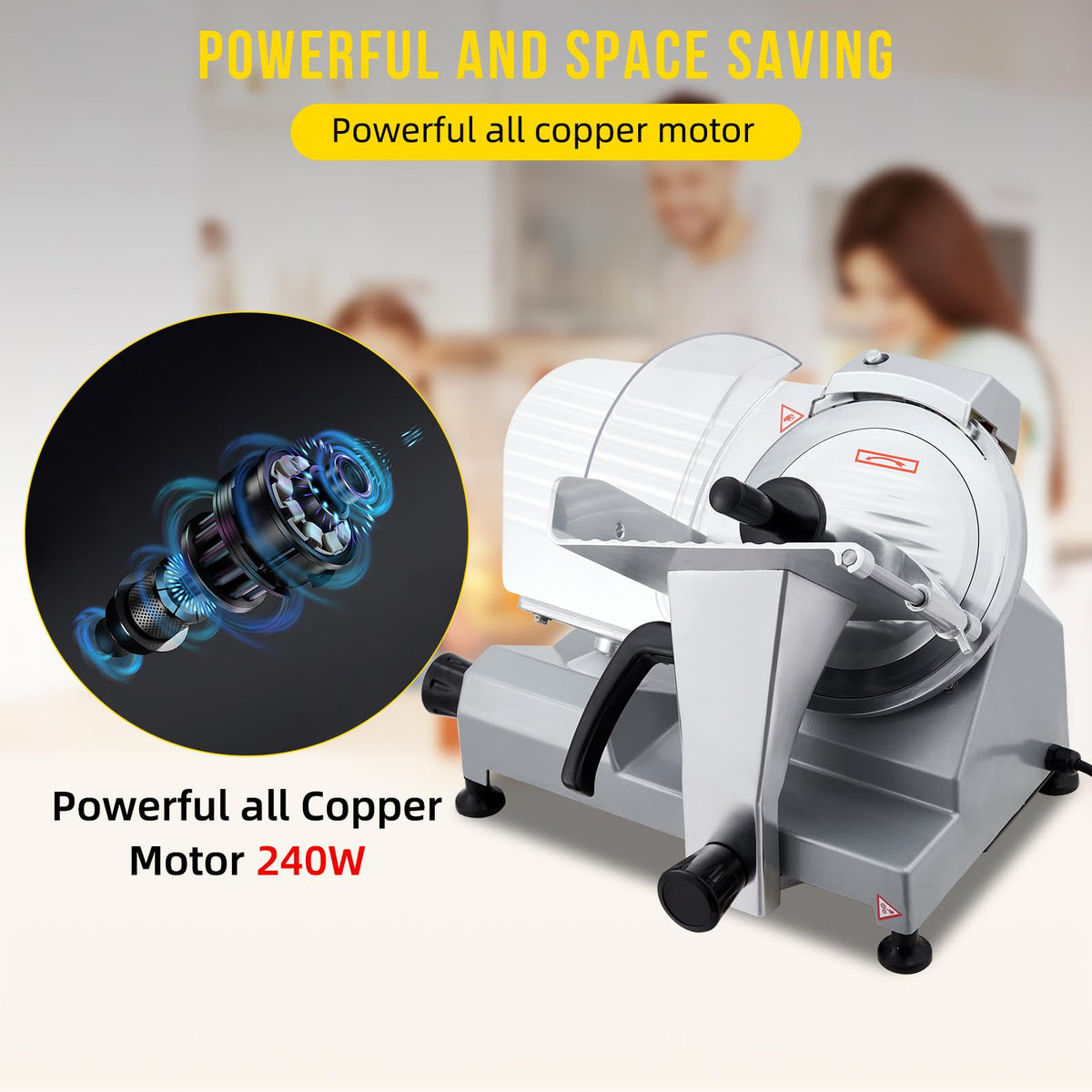 GarveeLife 240W Commercial Electric Meat Slicer, 10-inch Stainless Steel Semi-Auto Food Cutter, 0-12 mm Adjustable Thickness with Precision Control, Safe & Efficient for Deli, Restaurant & Kitchen Use