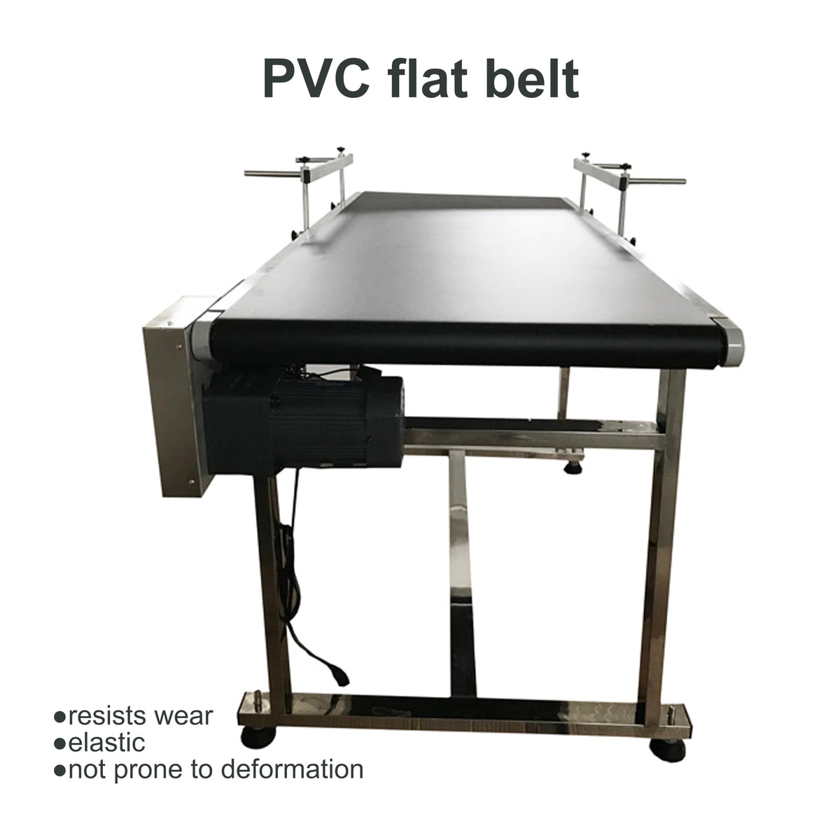 BREVELTION PVC Flat Belt Conveyor Stainless Steel Industrial Transport Conveyor Adjustable Speed Conveyor with Double Guardrails Conveyor Length 59inch Width 23.6inch Load 44LBS 250W