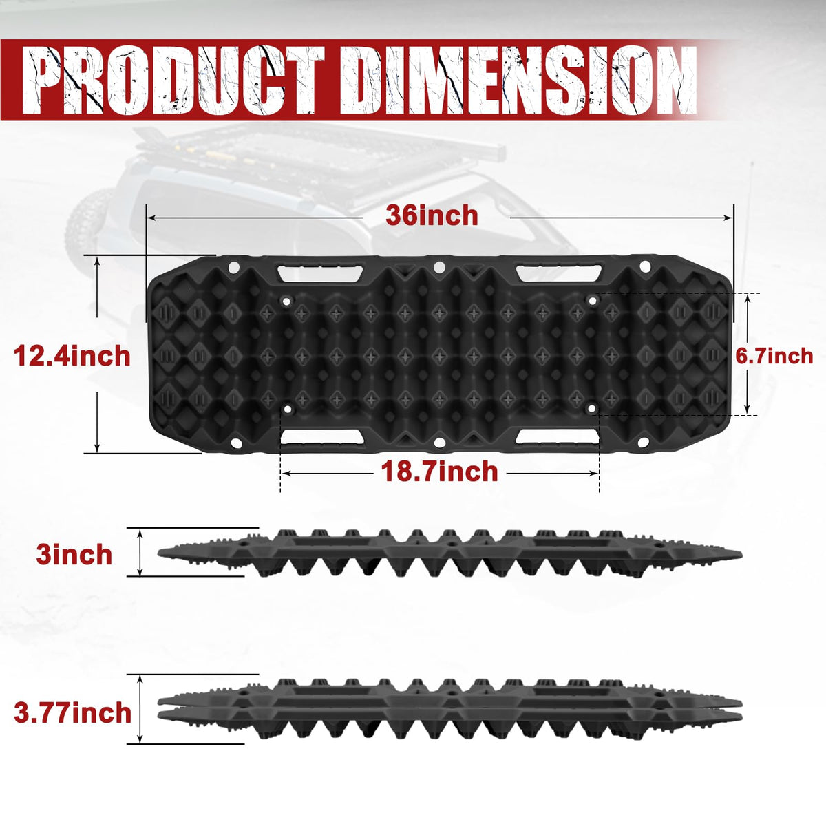 BUNKER INDUST 2 Pcs Traction Boards Black + 3" x 20ft Recovery Straps + Pair 3/4 D Ring Shackles + Bag