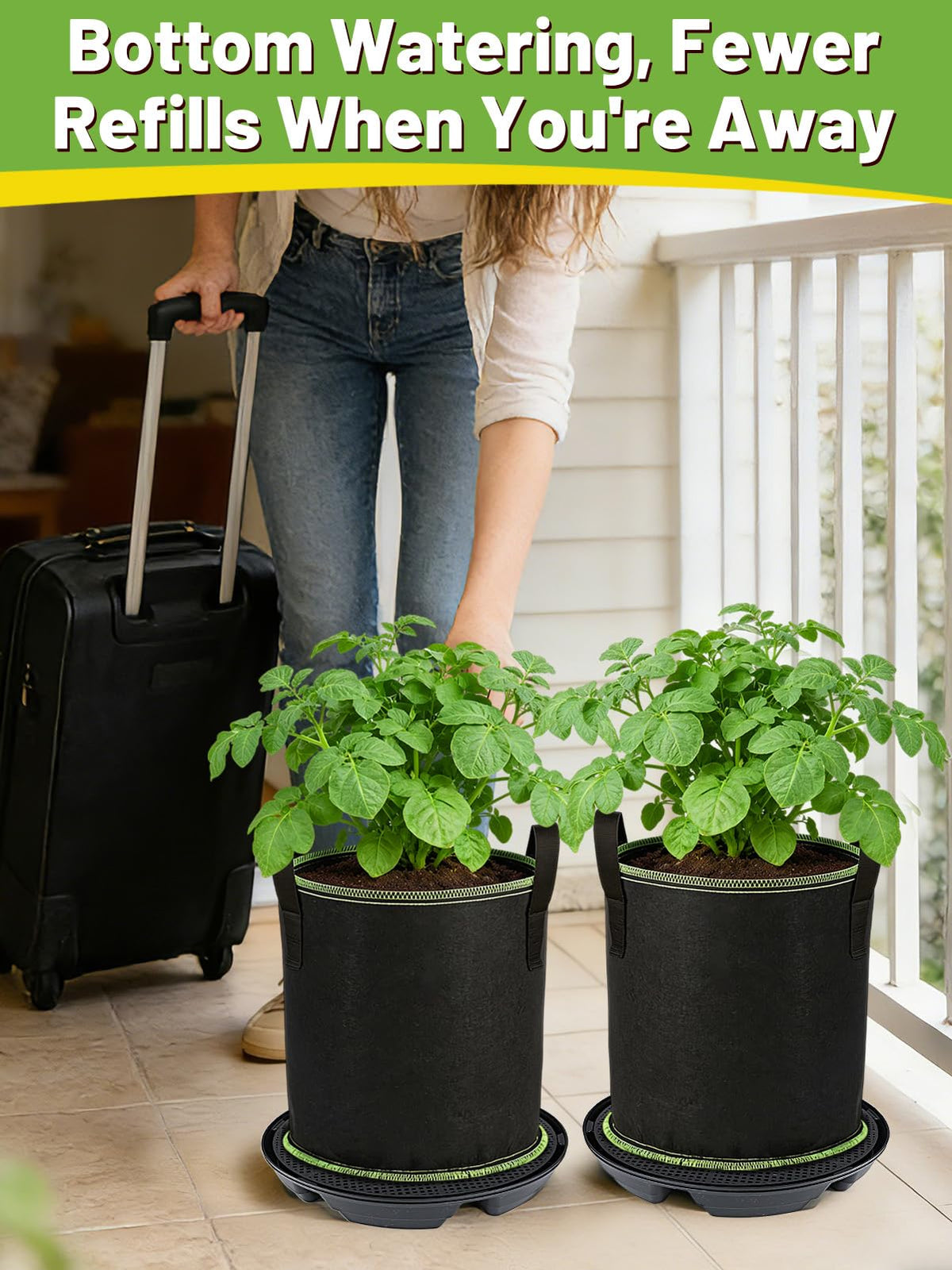 MADHOLLY Self Watering Pots for Indoor Plants with Grow Bags - 2 Pack 5 Gallon Thick Fabric Auto Irrigation Planter with Portable Handles, Water Storage Saucer, for Outdoor Vegetables, Herbs, Flower