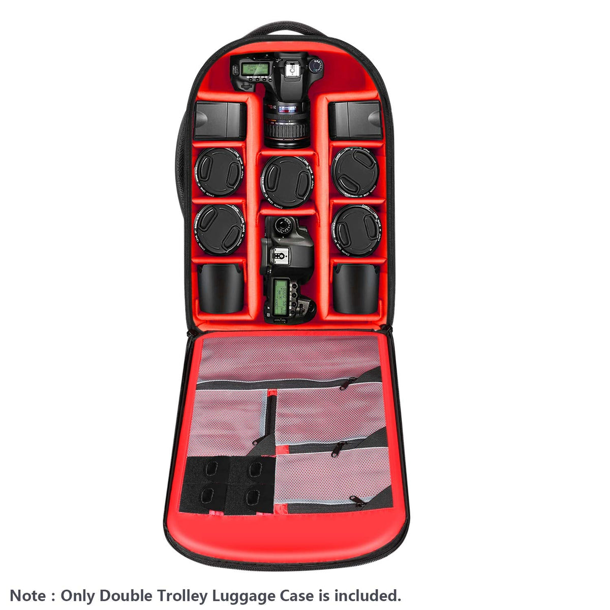 Neewer 2-in-1 Rolling Camera Bag Backpack Suitcase Style Convertible with Double Handle, Shockproof Trolley Case with Removable Padded for SLR/DSLR Cameras Tripod Lenses (Black/Red)