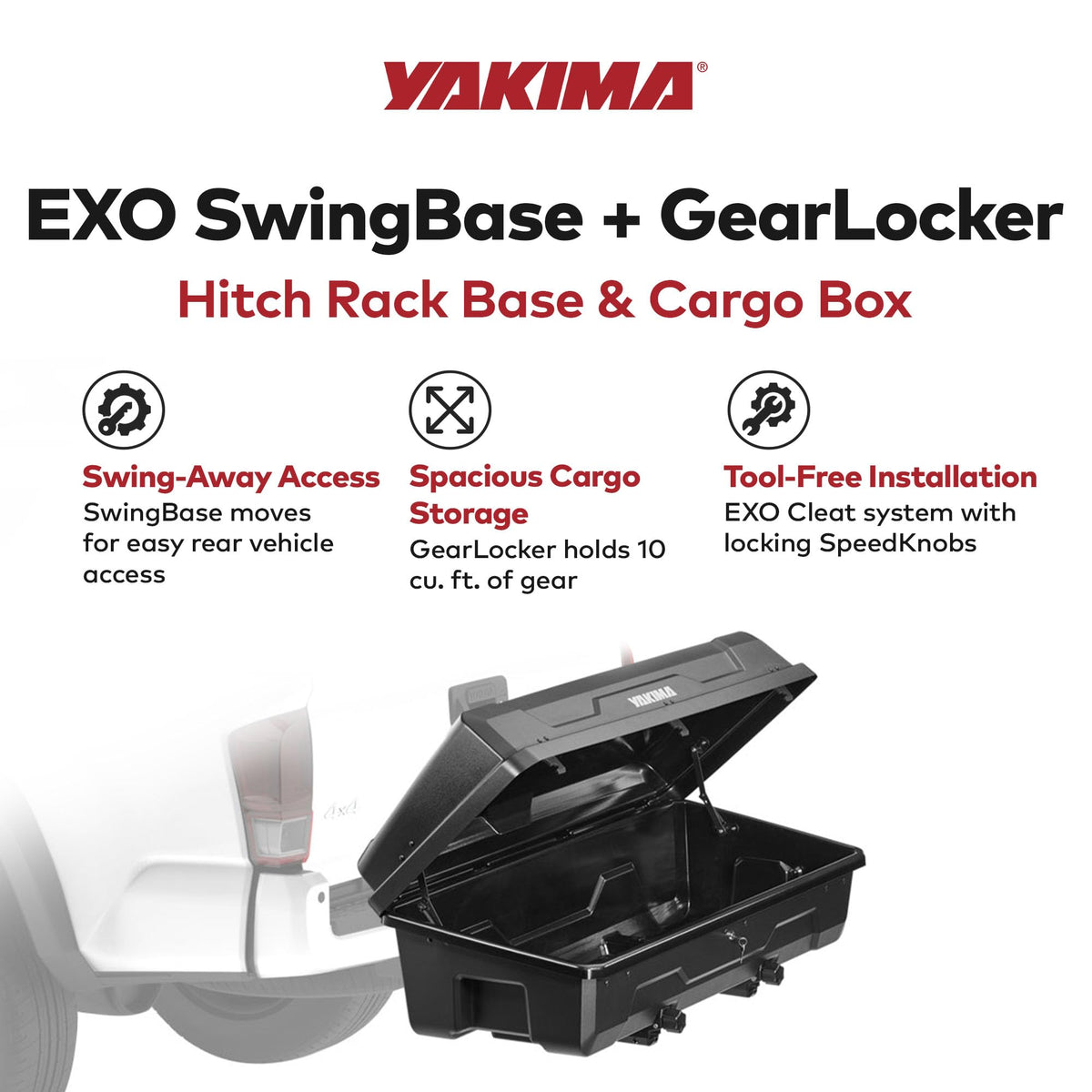 Yakima EXO SwingBase Hitch Base Rack & EXO GearLocker Vehicle Rooftop Cargo Carrier Box, Black - Car Storage Accessories for Travel and Camping