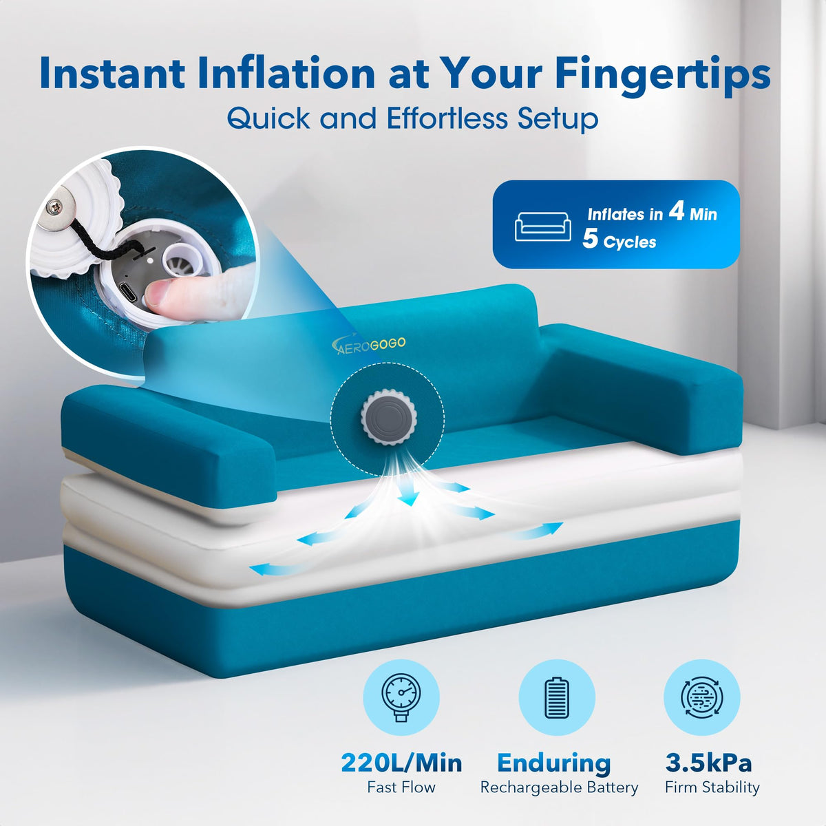 Inflatable Couch Self Inflatable Sofa, Air Couch with Built-in Air Pump Rechargeable Loveseat Bundled with Inflatable LazySofa