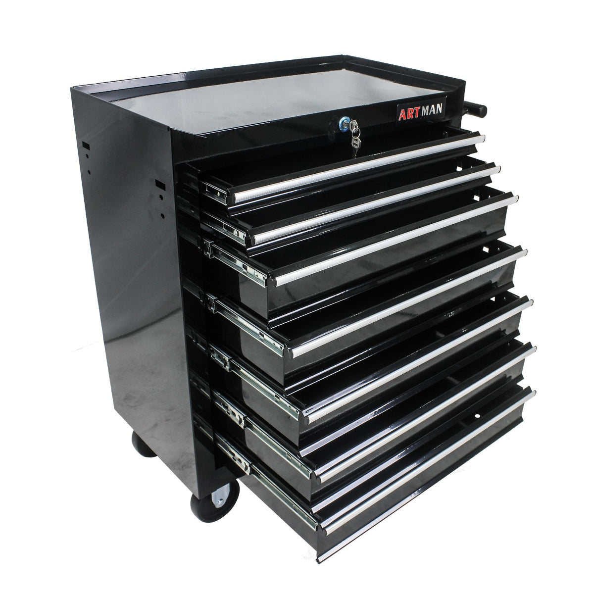 LKJYBG 7-Drawer Rolling Tool Cart Cabinet with Keyed Locking System High Capacity Tool Storage Cabinet Organizer with Wheels Black