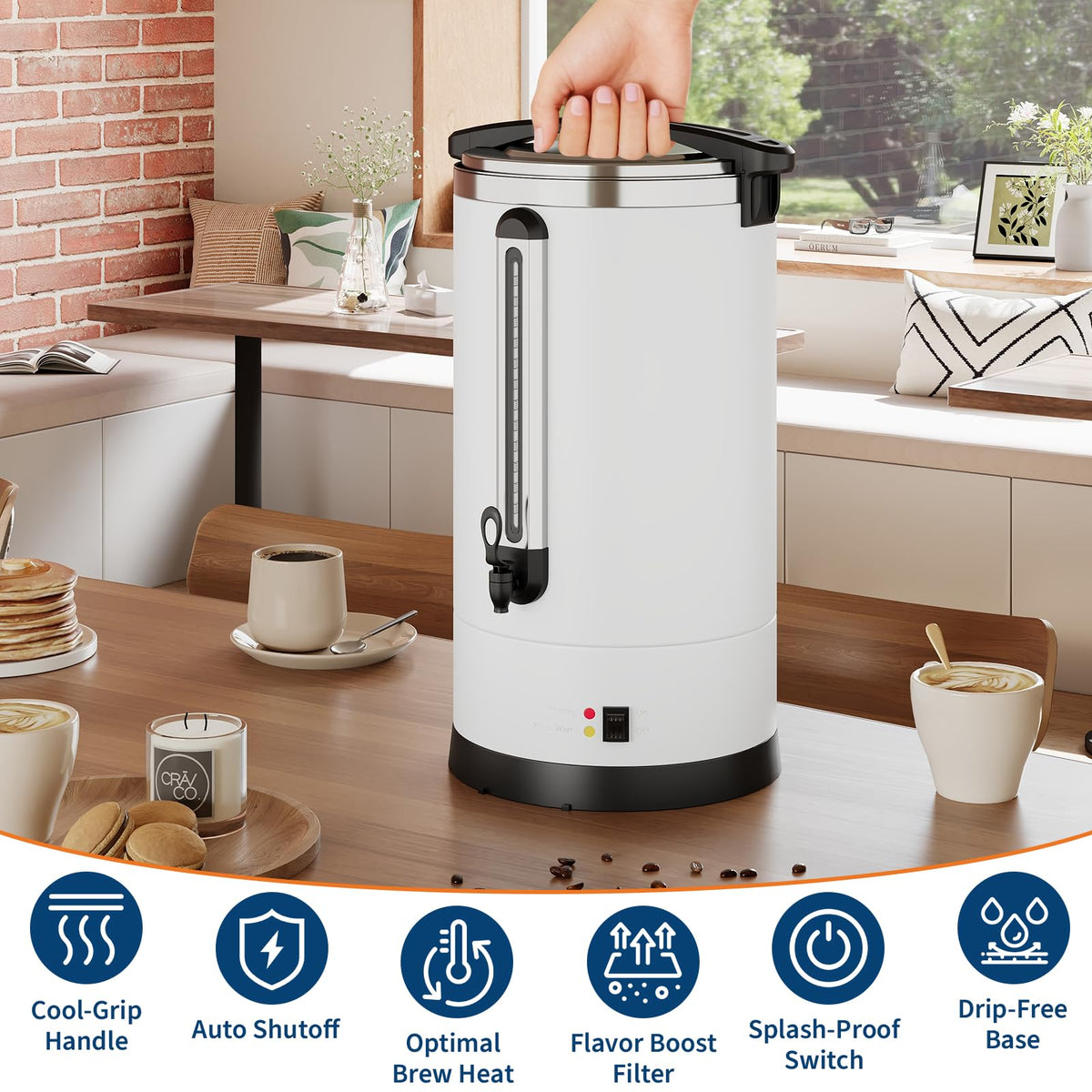Garvee 14 L/100 Cups Coffee Urn-3.8 gal Double Wall Commerical Coffee Maker for Buffet Catering Wedding Gathering,Large Capacity Hot Coffee Dispenser,Stainless Steel Hot Water Urn-White