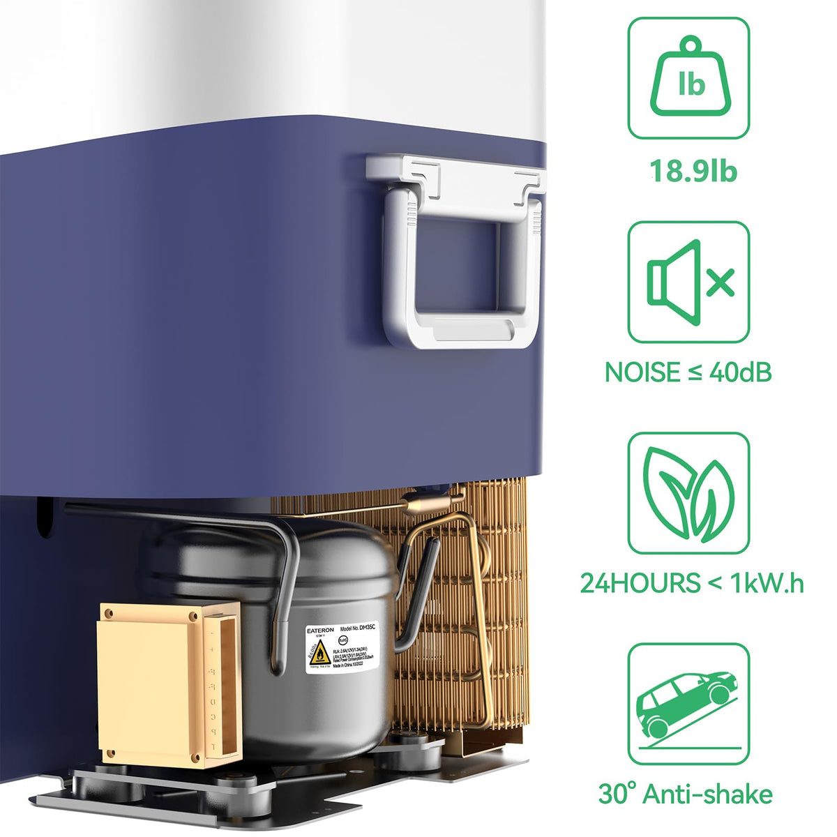 Megiu Car Refrigerator Portable Car Fridge 12V Refrigerator 23 Quart (22 Liter) Freezer Compressor Cooler 12V/24V DC 110～240 V AC for Outdoor Camping Travel Home Use -18℃~+15℃ (Blue)